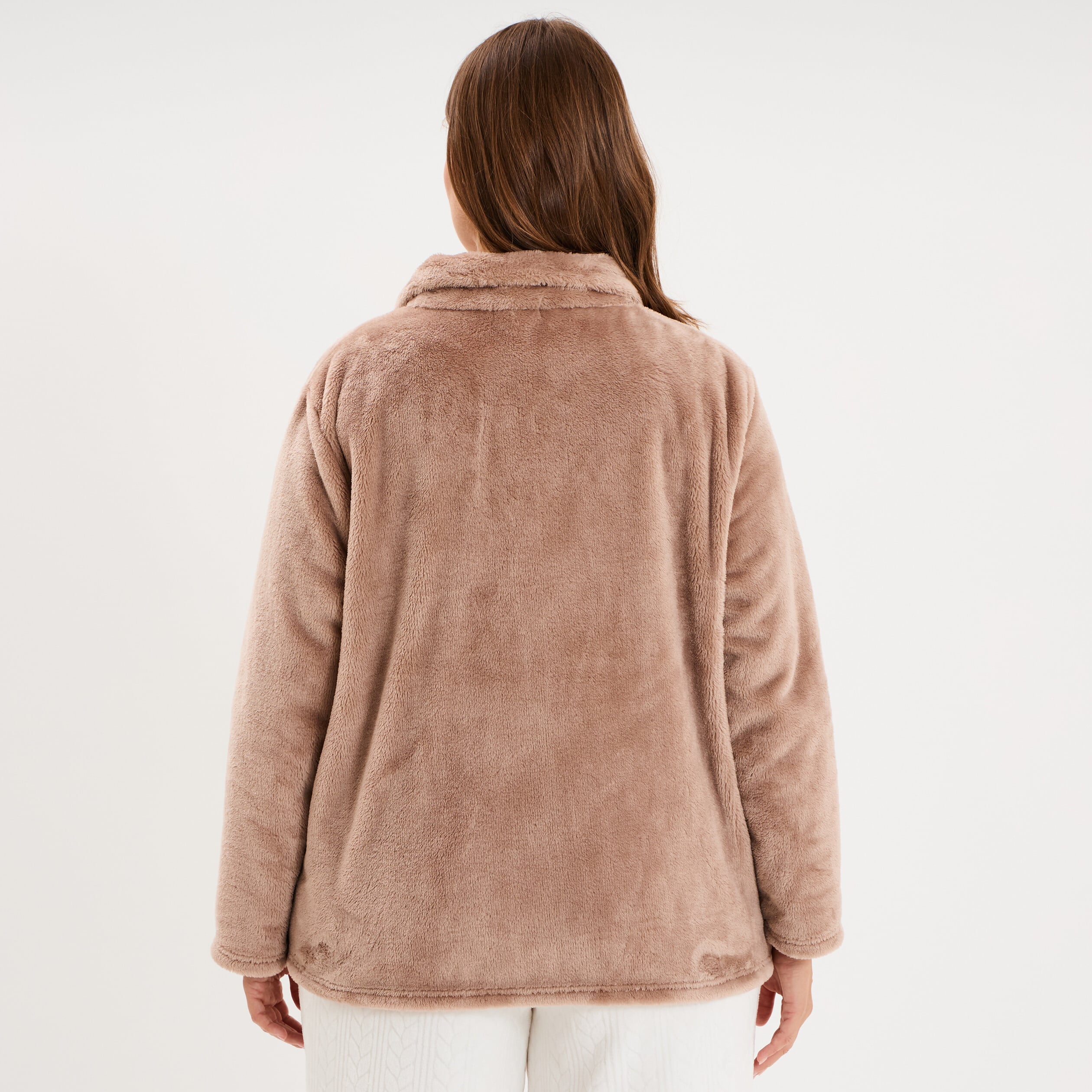 Veste pyjama effet polaire col montant beige femme grande taille