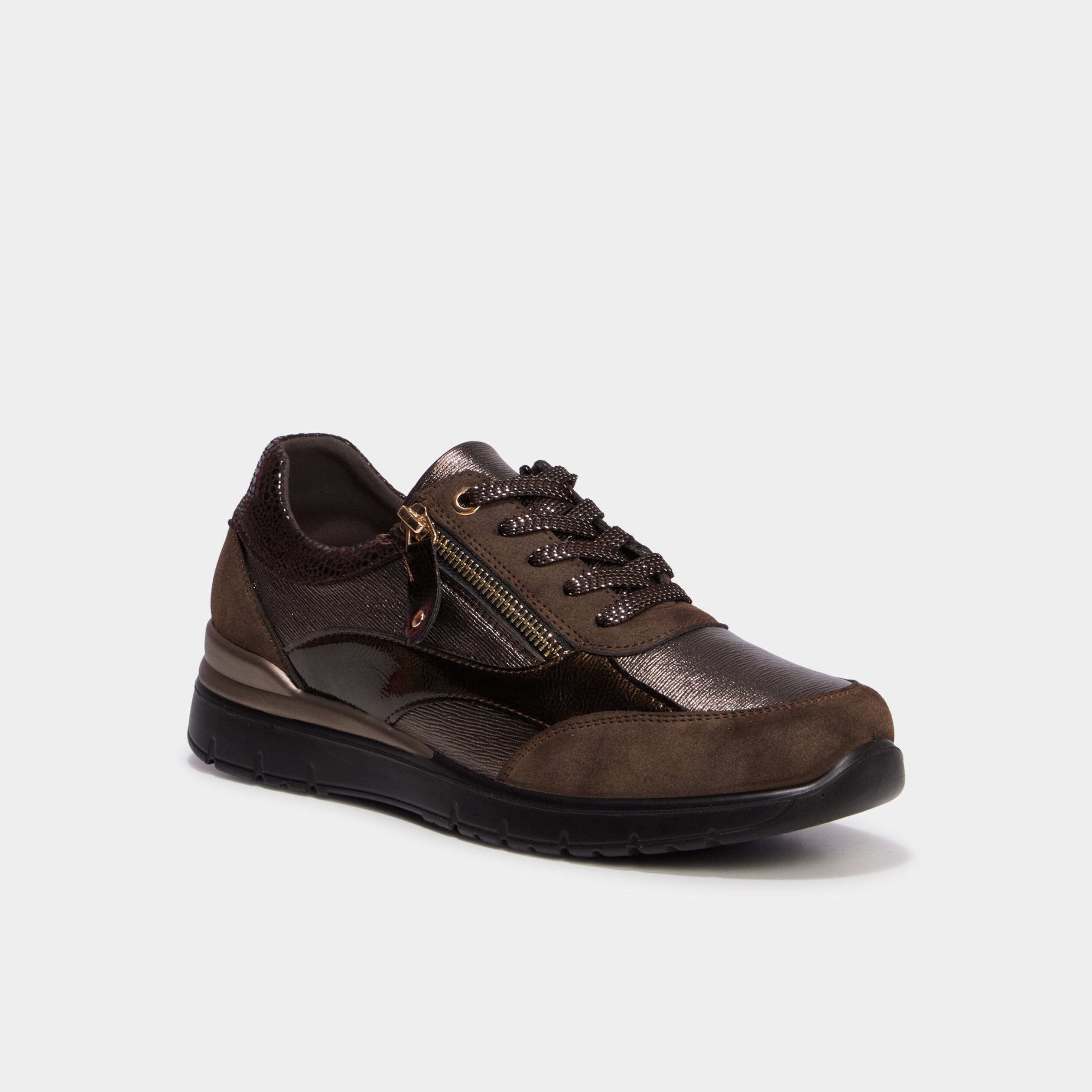 Baskets zipp&eacute;es &agrave; lacets marron femme