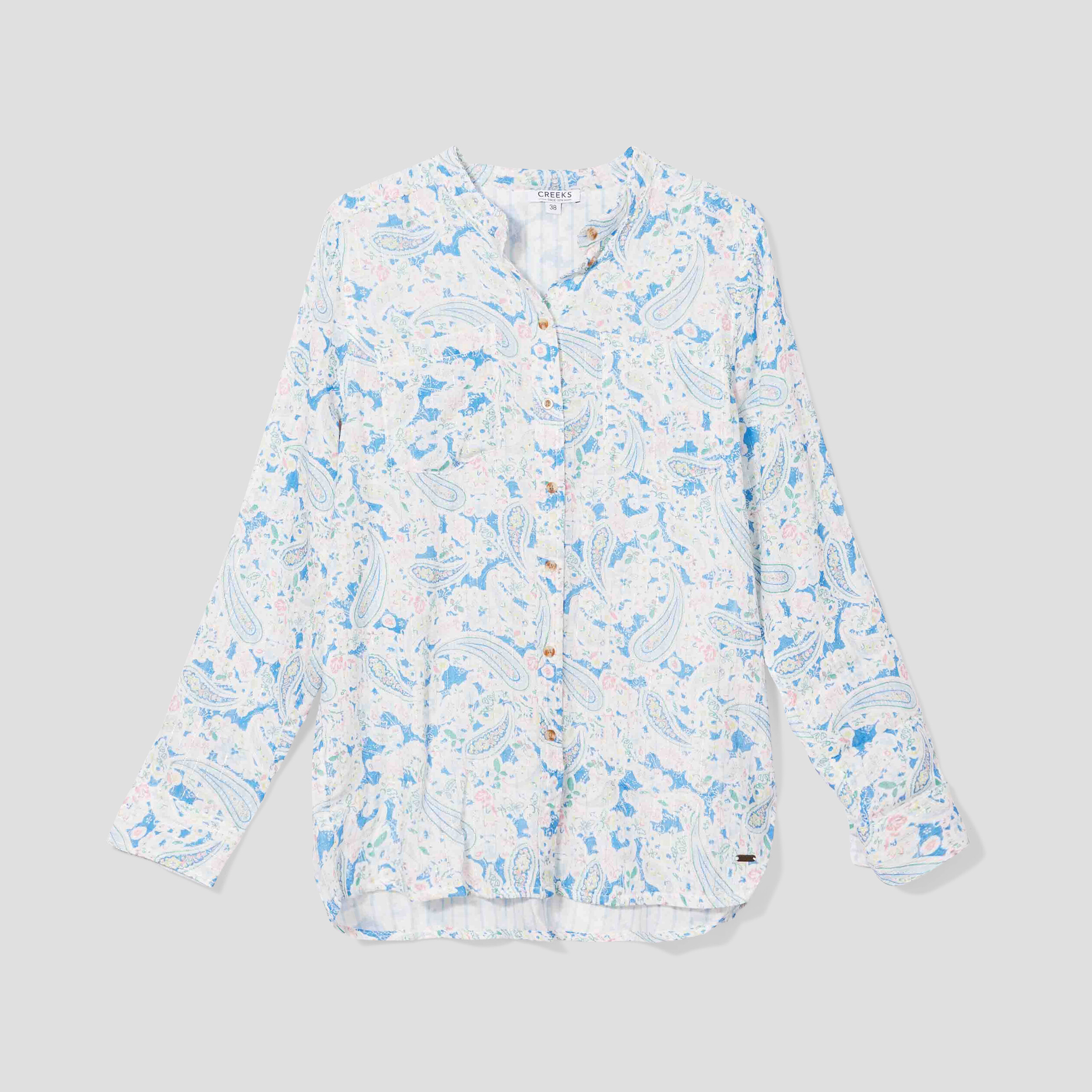 Chemise manches longues col mao multicolore femme