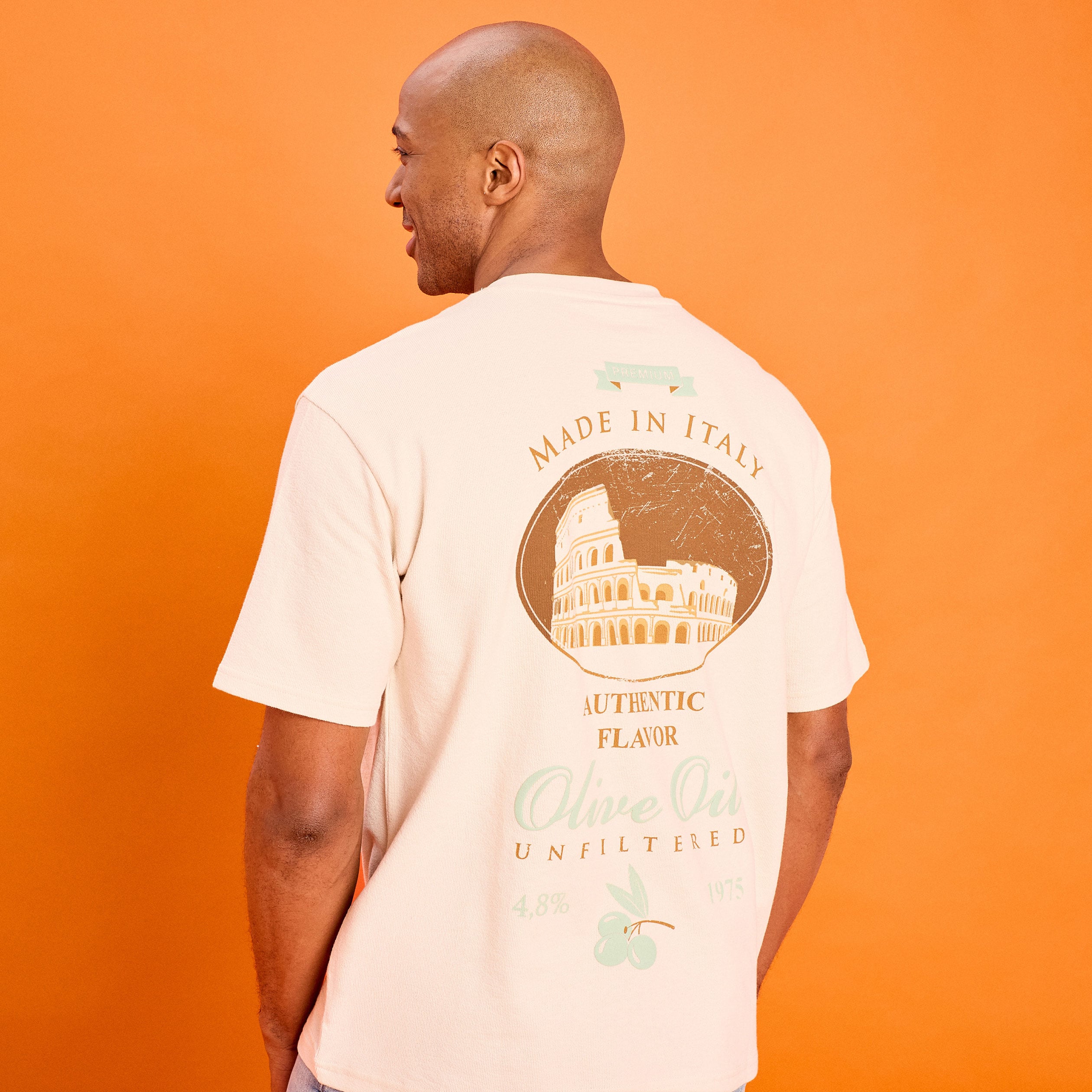 T-shirt coton &eacute;pais textur&eacute; col rond ecru homme