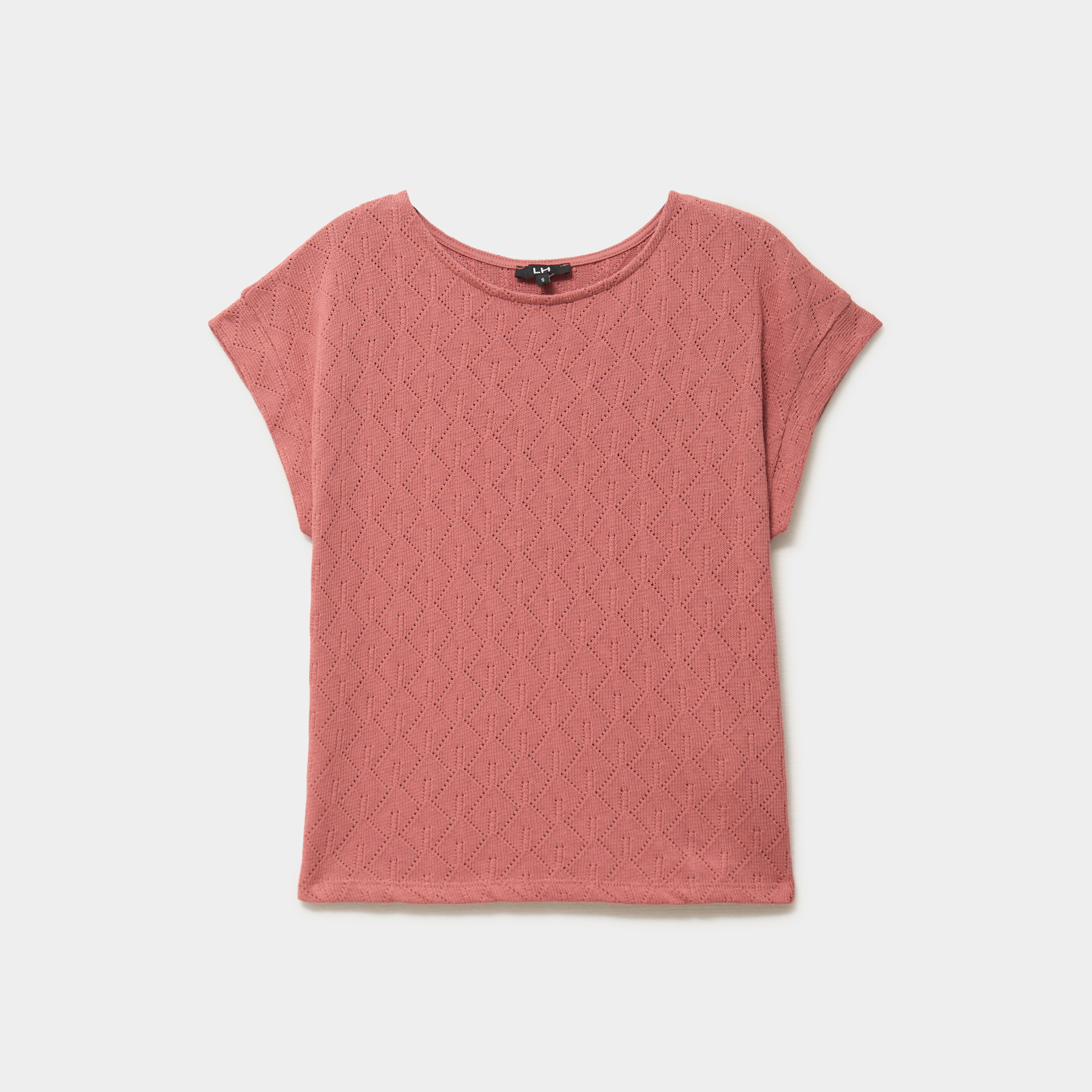 T-shirt ajour&eacute; manches courtes terracotta femme