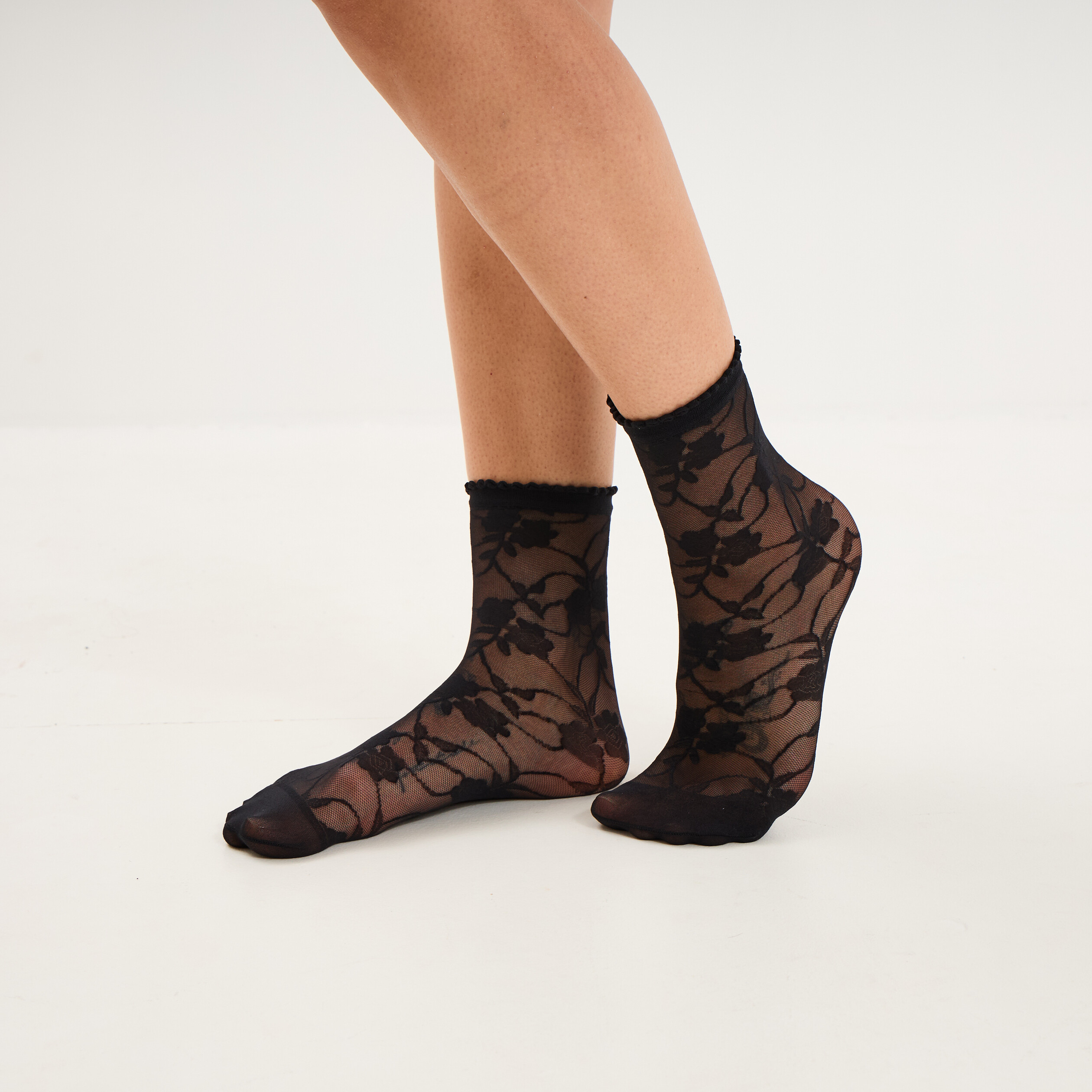 Lot 2 paires socquettes fantaisie 20D noir femme