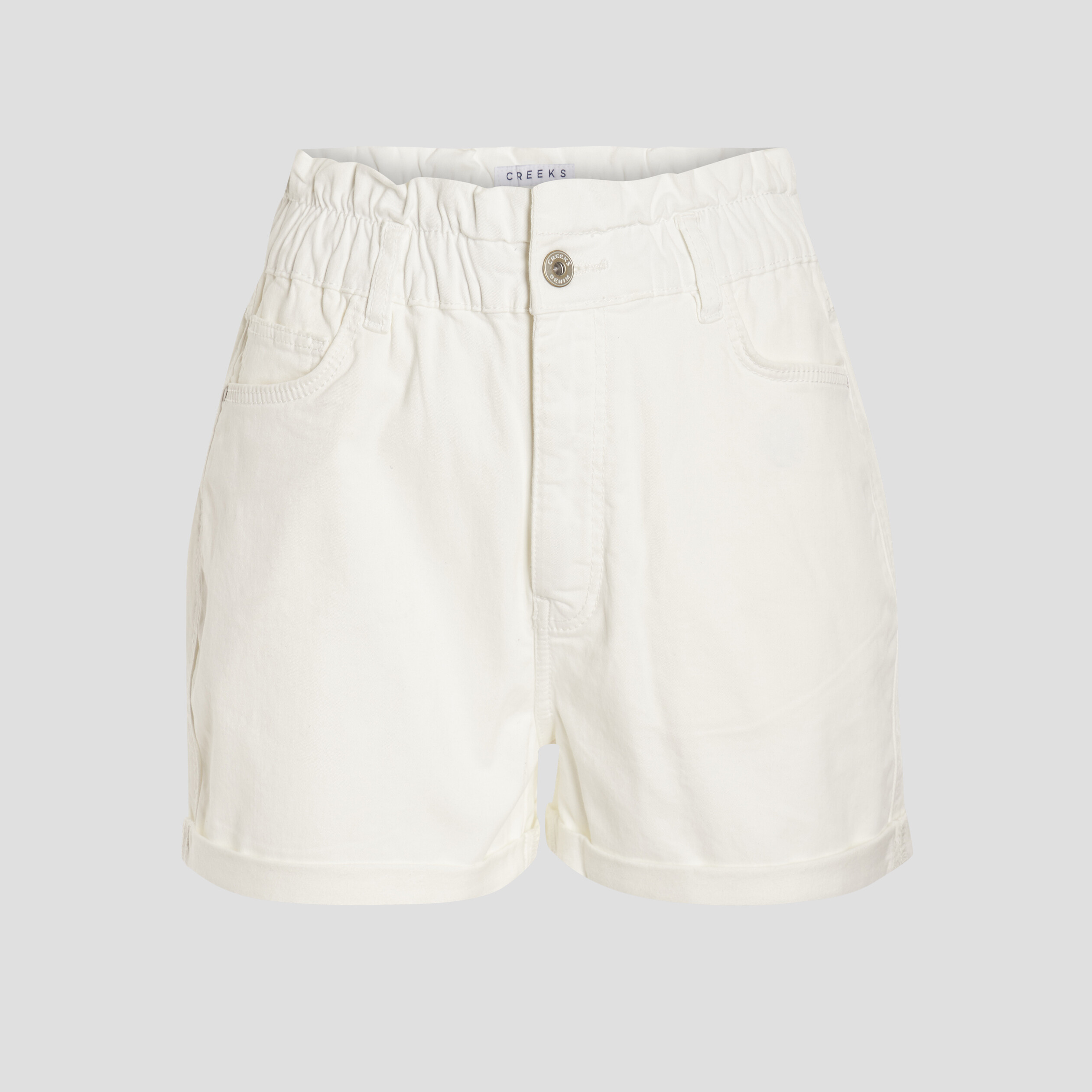Short droit taille haute élastiquée ivoire femme