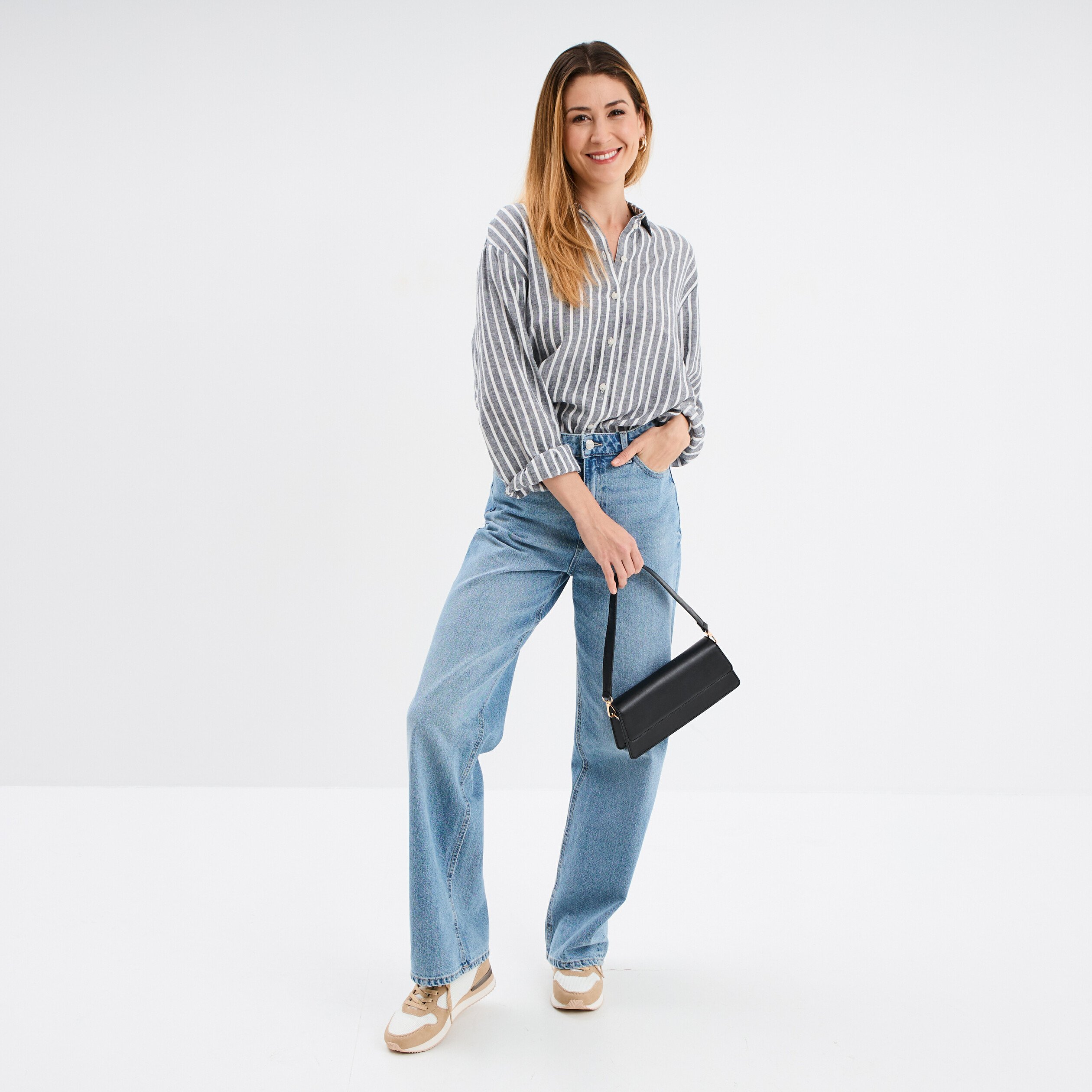 chemise oversize lin melange bleu marine femme Chemise oversize lin mélangé bleu marine femme