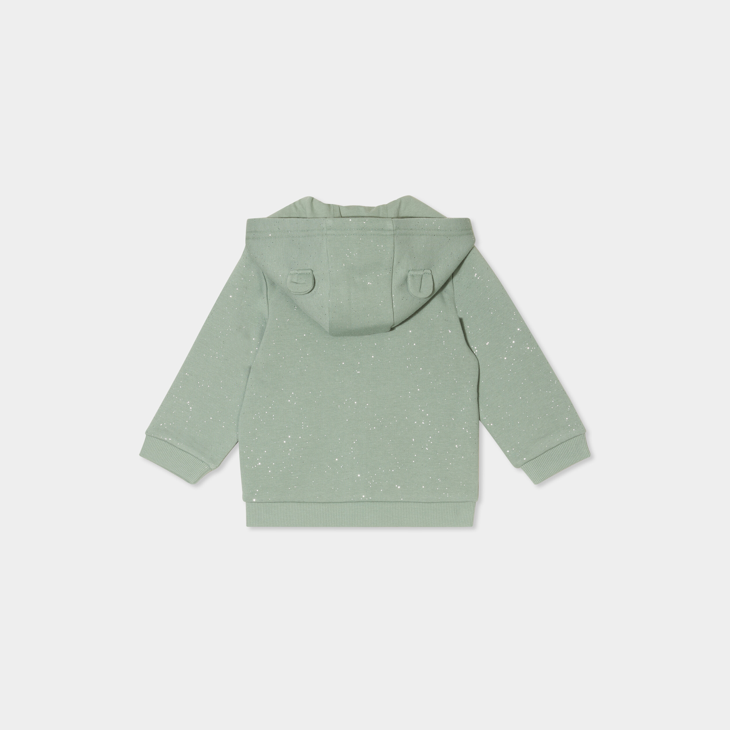 sweat zippe paillettes a capuche vert kaki bebef Sweat zippé paillettes à capuche vert kaki bébé fille