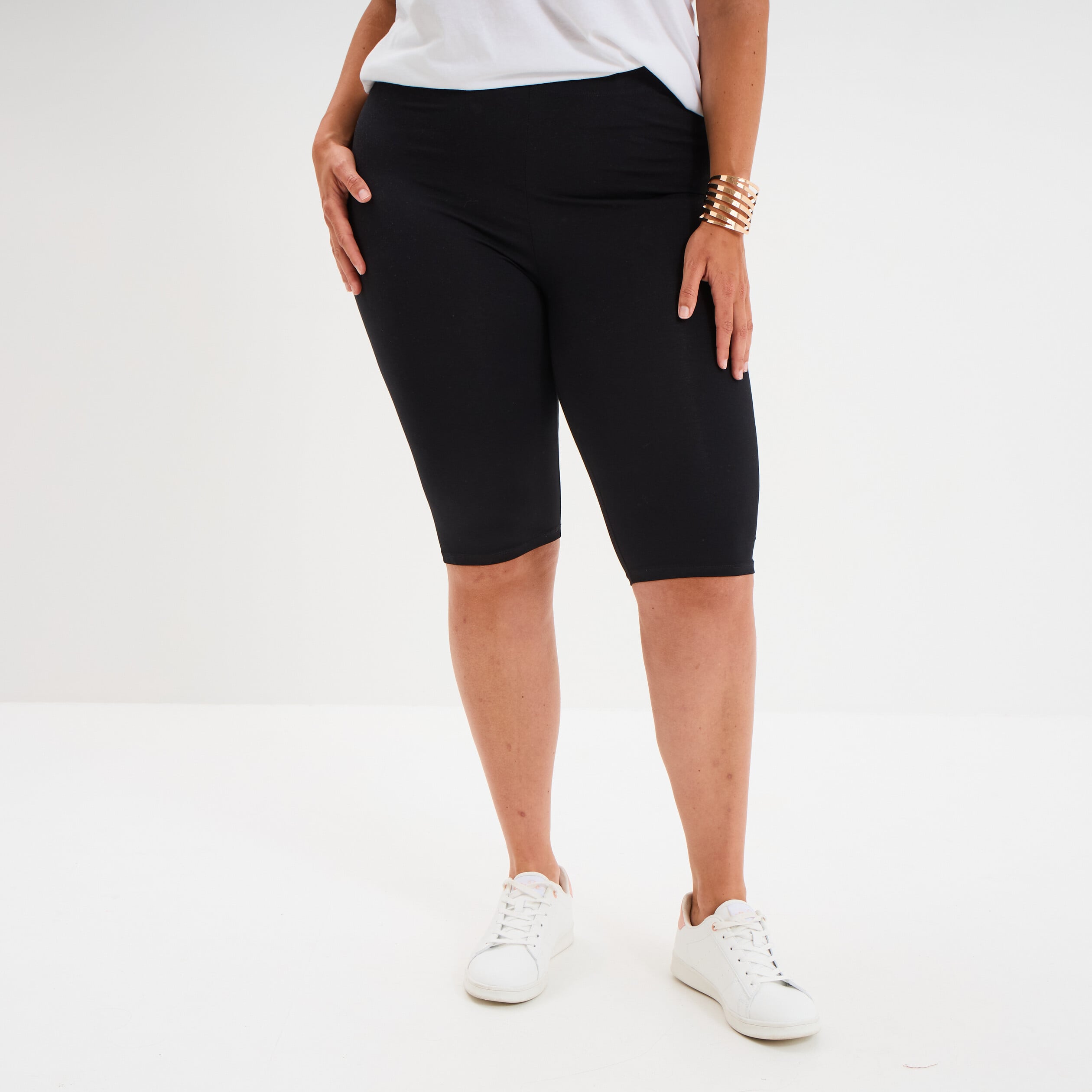 Short legging cycliste coton noir femme grande taille