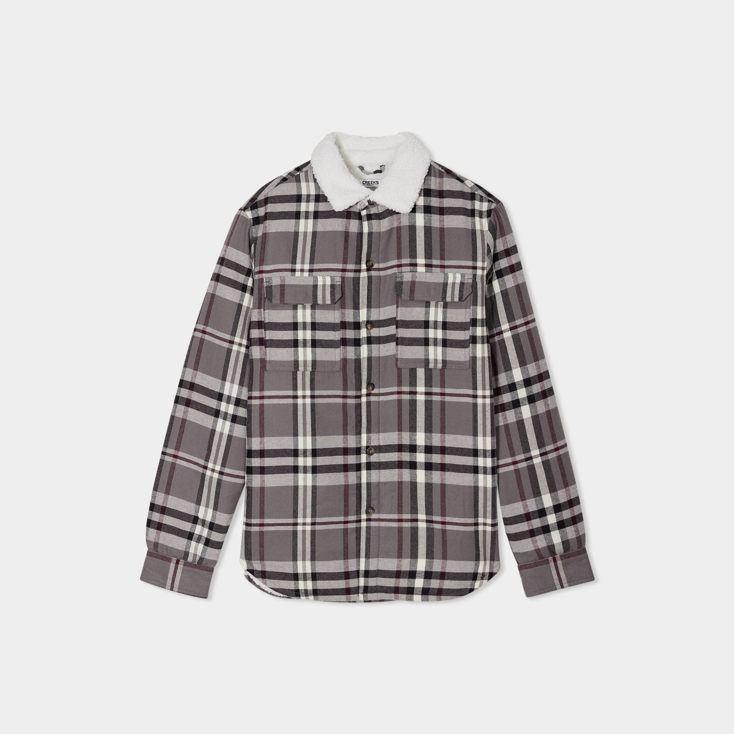 surchemise carreaux doublee effet sherpa prune homme Surchemise carreaux doublée effet sherpa prune homme