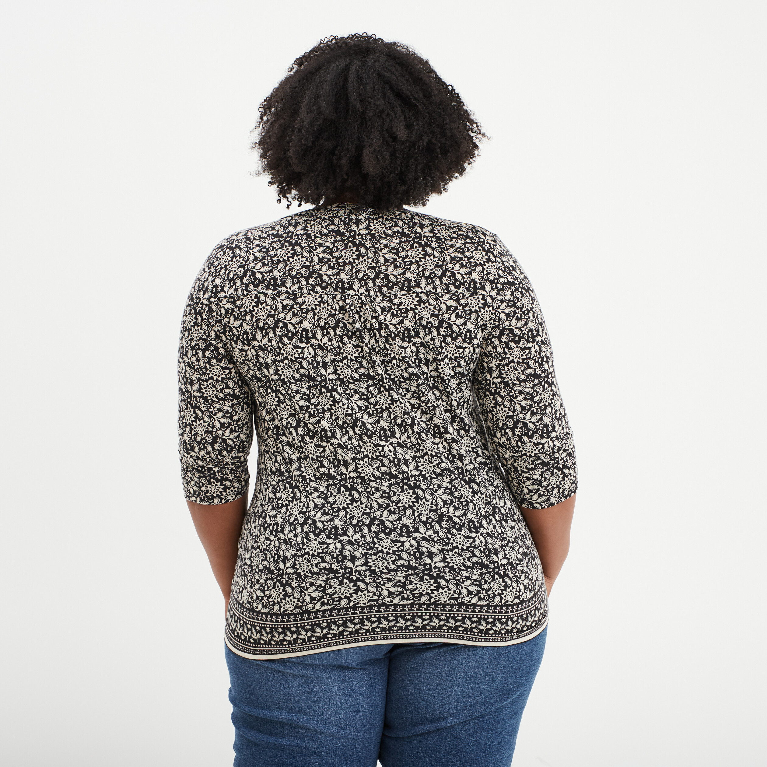 T-shirt manches 3/4 noir femme grande taille