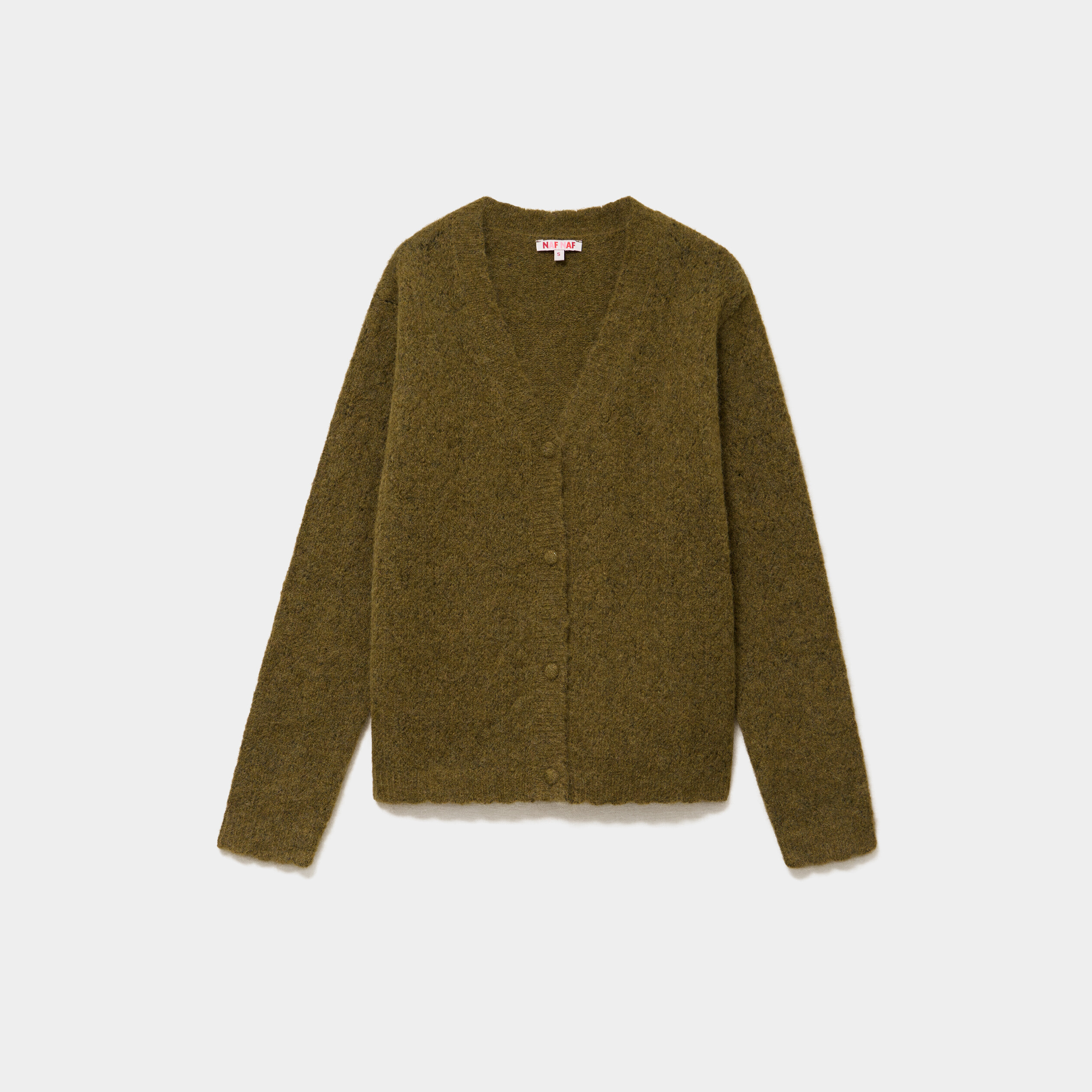 Gilet cardigan ajour&eacute; manches longues vert olive femme