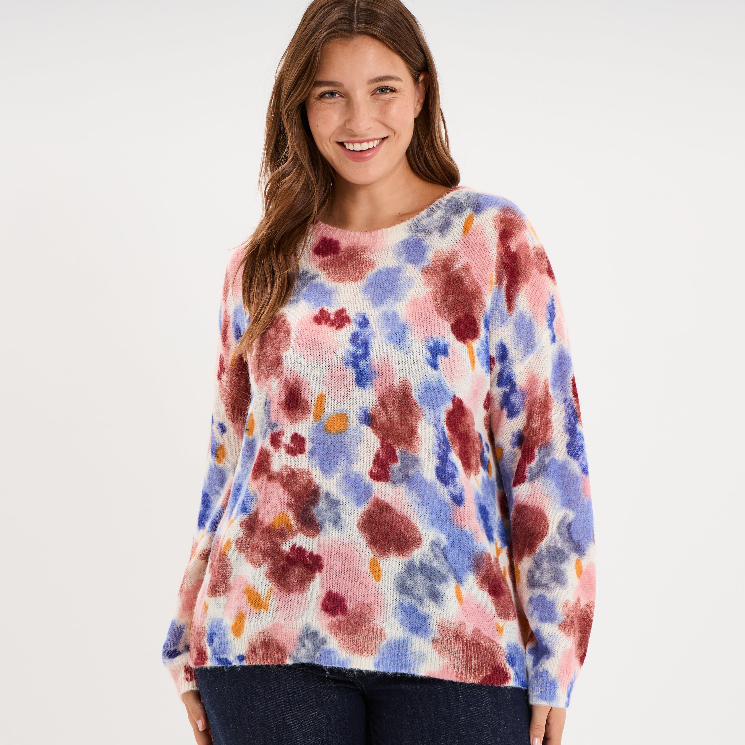 Pull oversize manches longues ecru femme grande taille