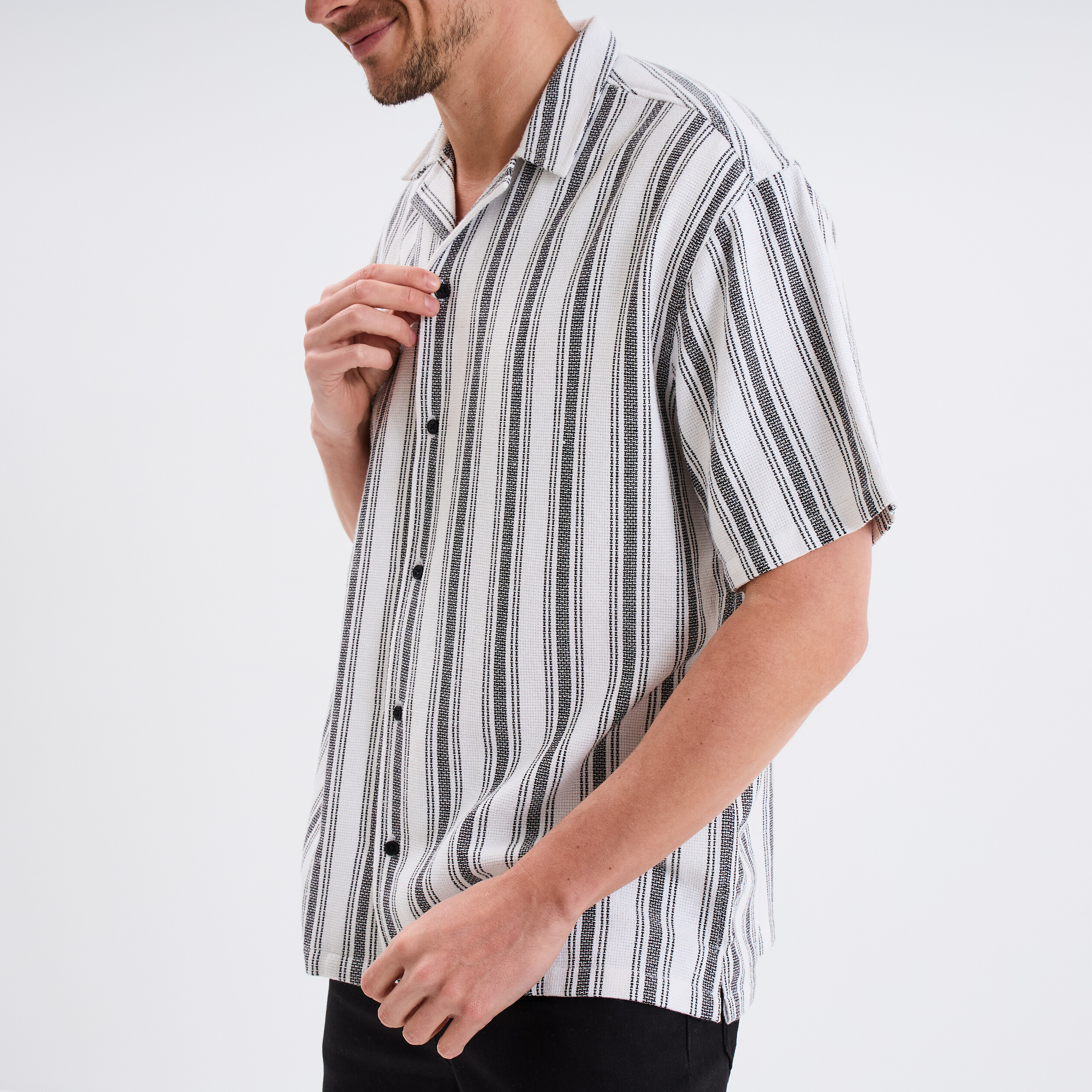 Chemise col cubain manches courtes coton blanc homme