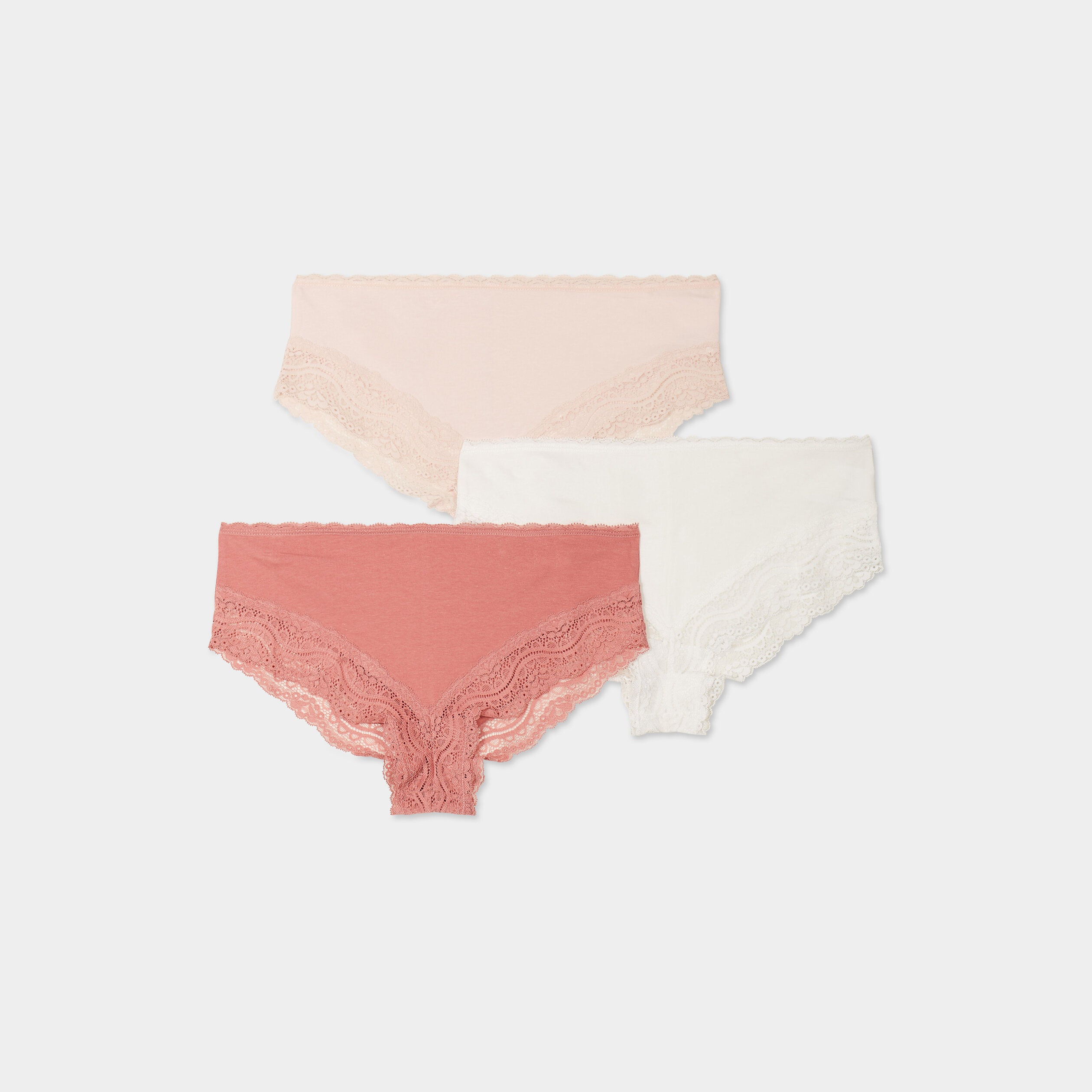 lot 3 shortys en coton avec dentelle rose clair femme Lot 3 shortys en coton avec dentelle rose clair femme