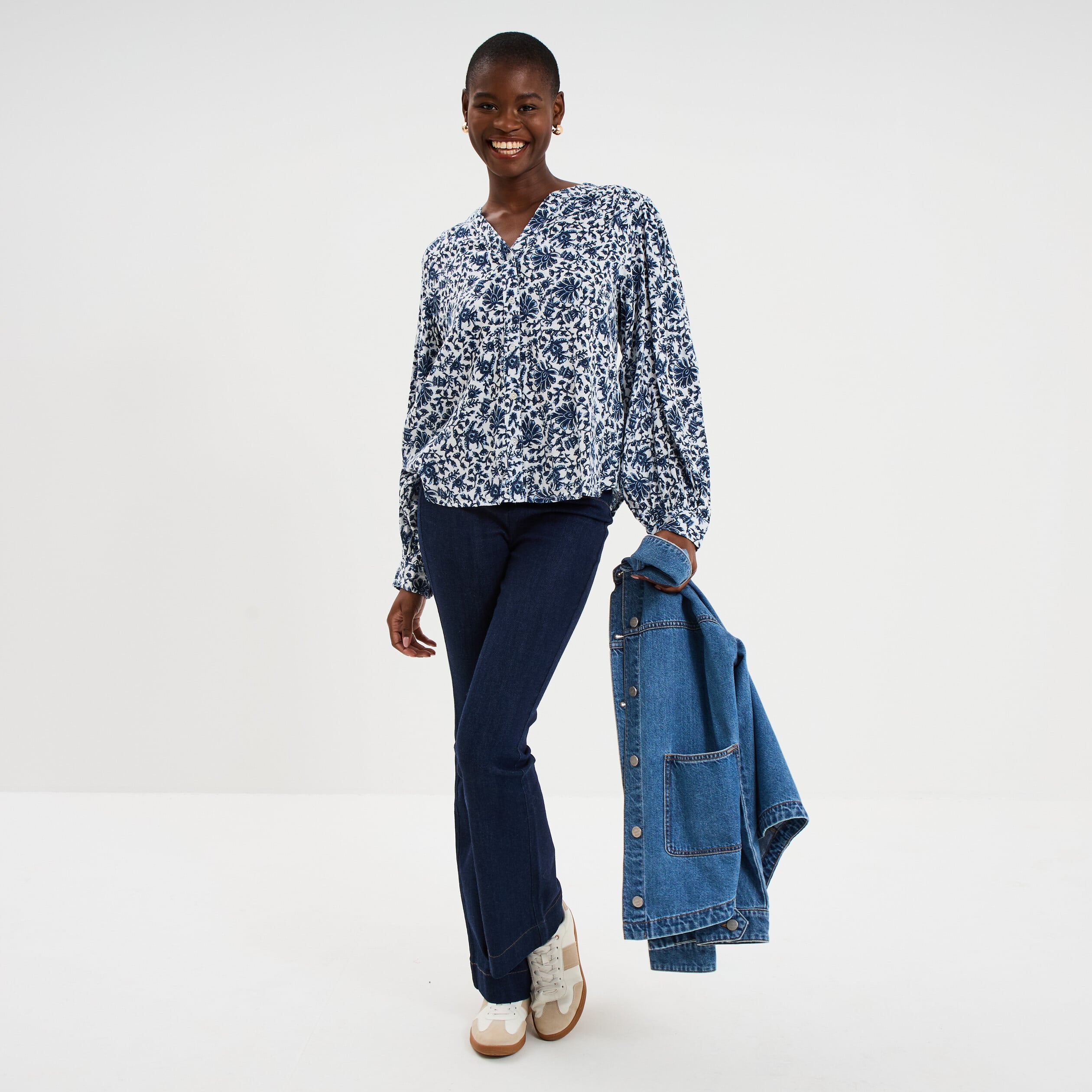 Blouse oversize col tunisien blanc femme
