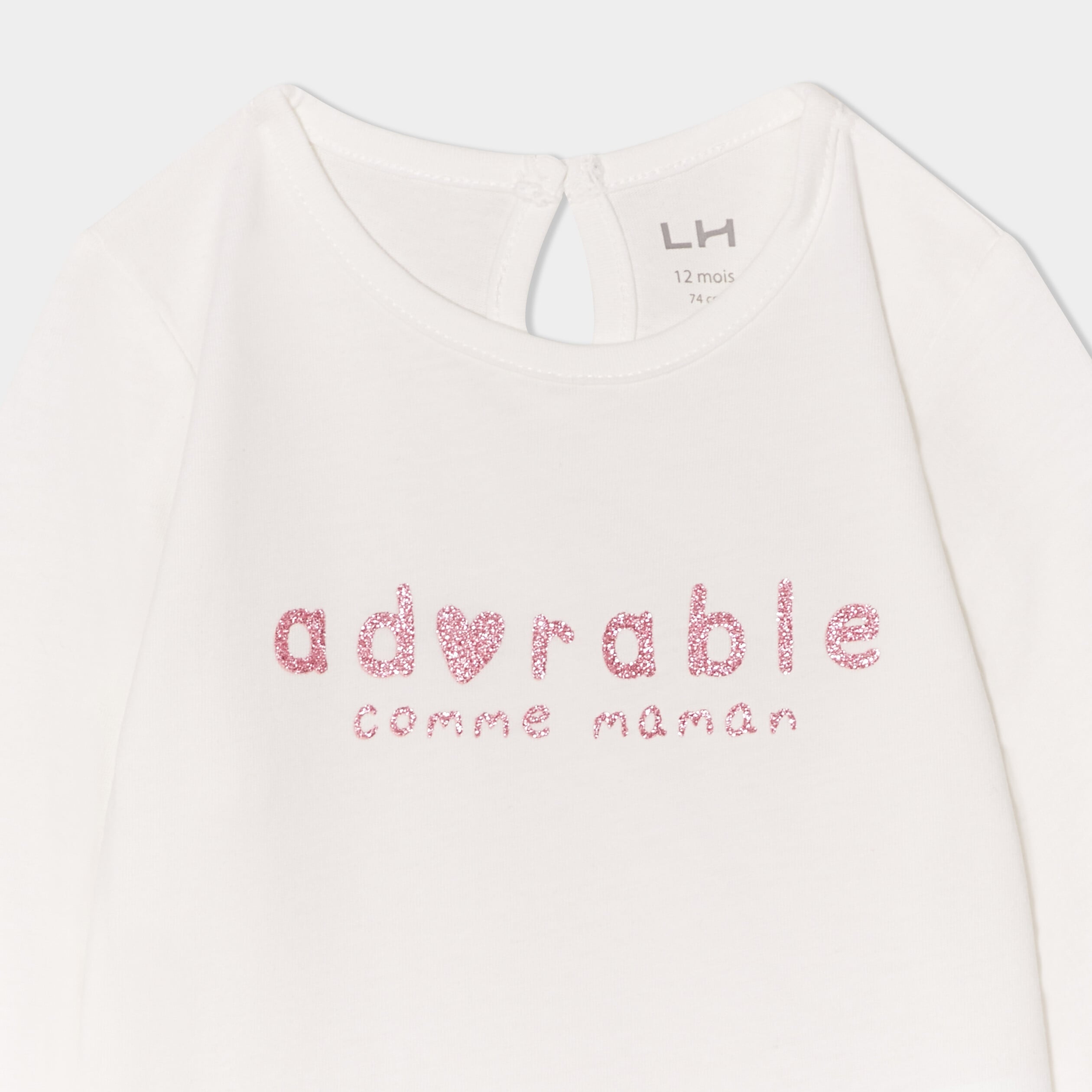 T-shirt manches longues coton blanc b&eacute;b&eacute; fille