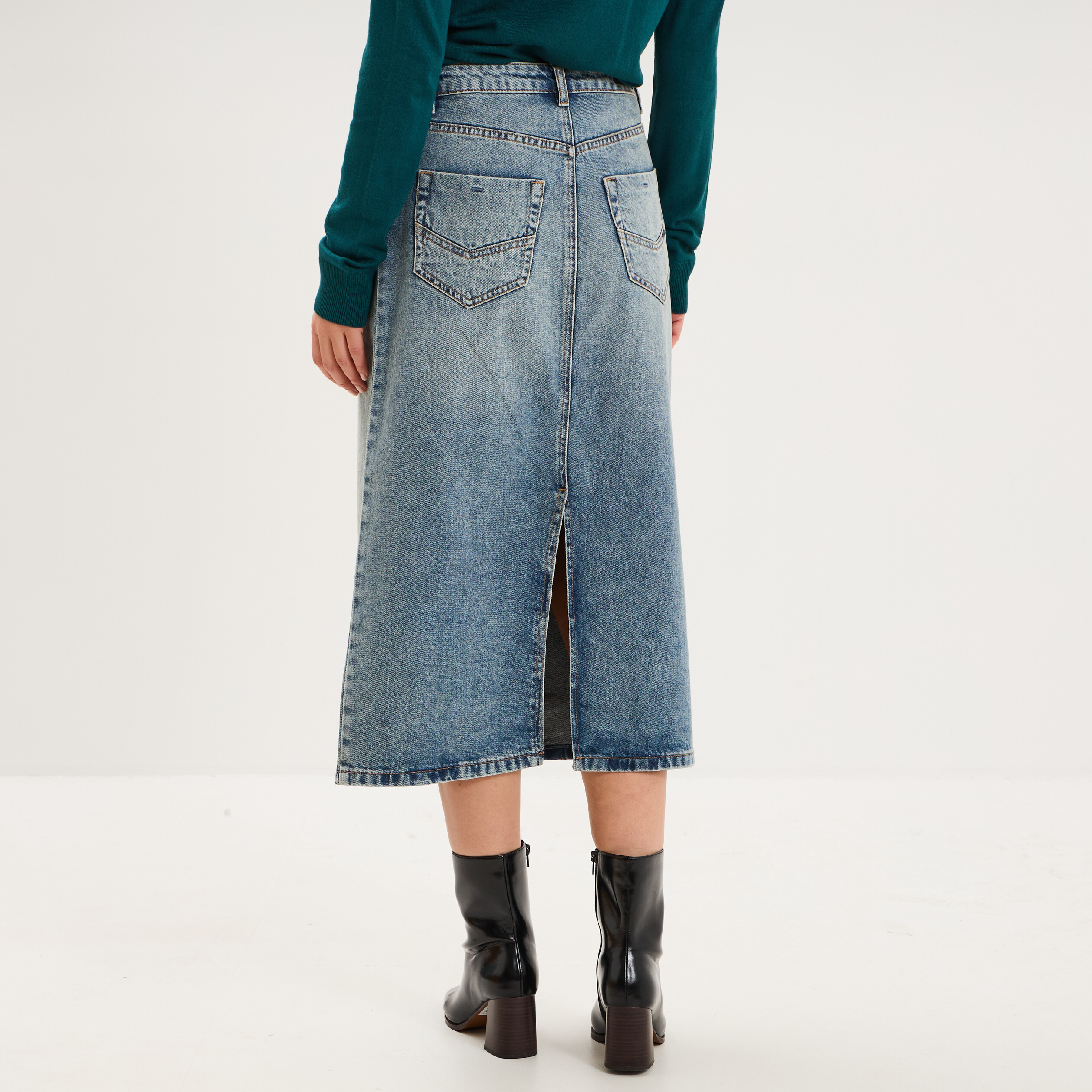 Jupe en jean longue droite coton denim dirty femme