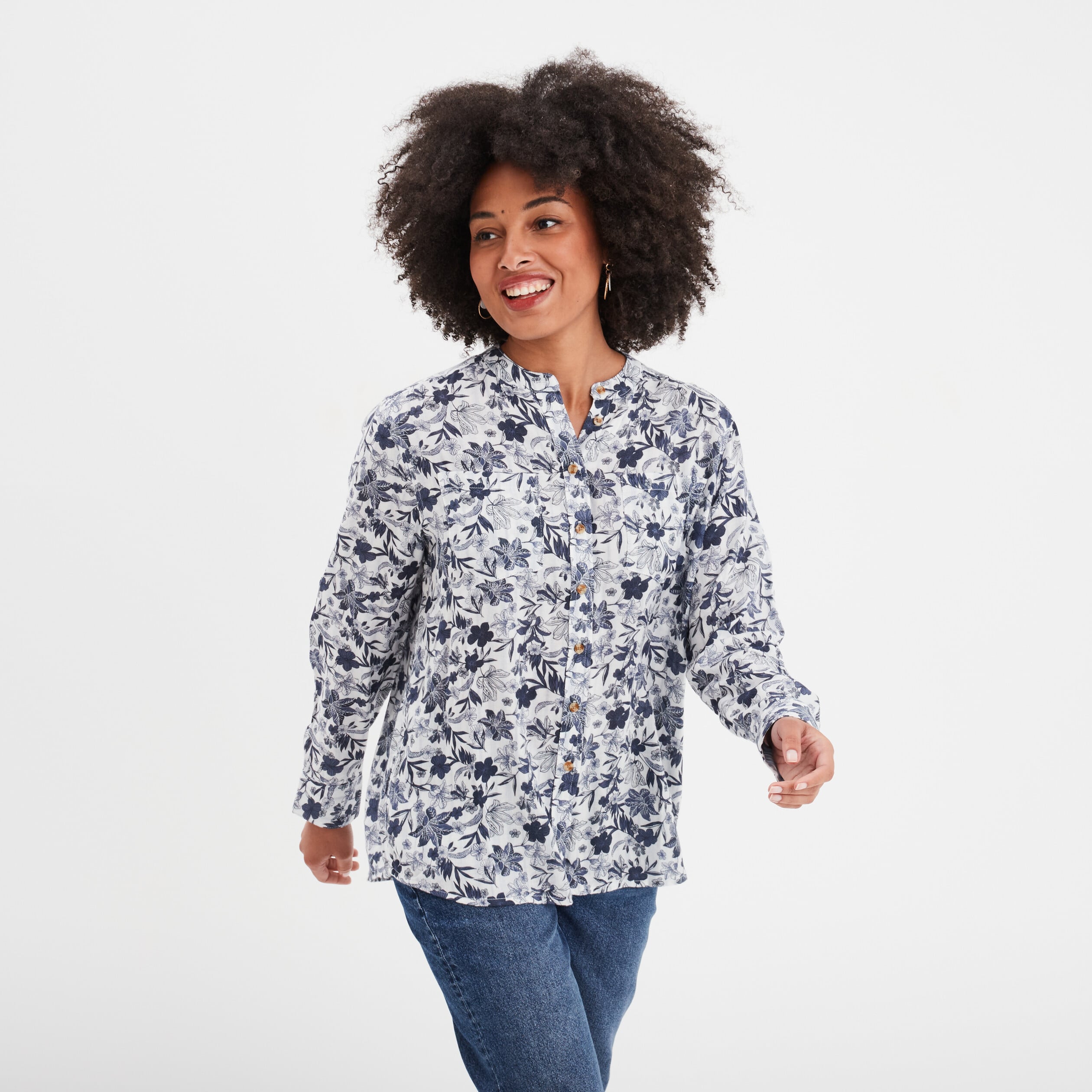 Chemise manches longues col mao ecru femme