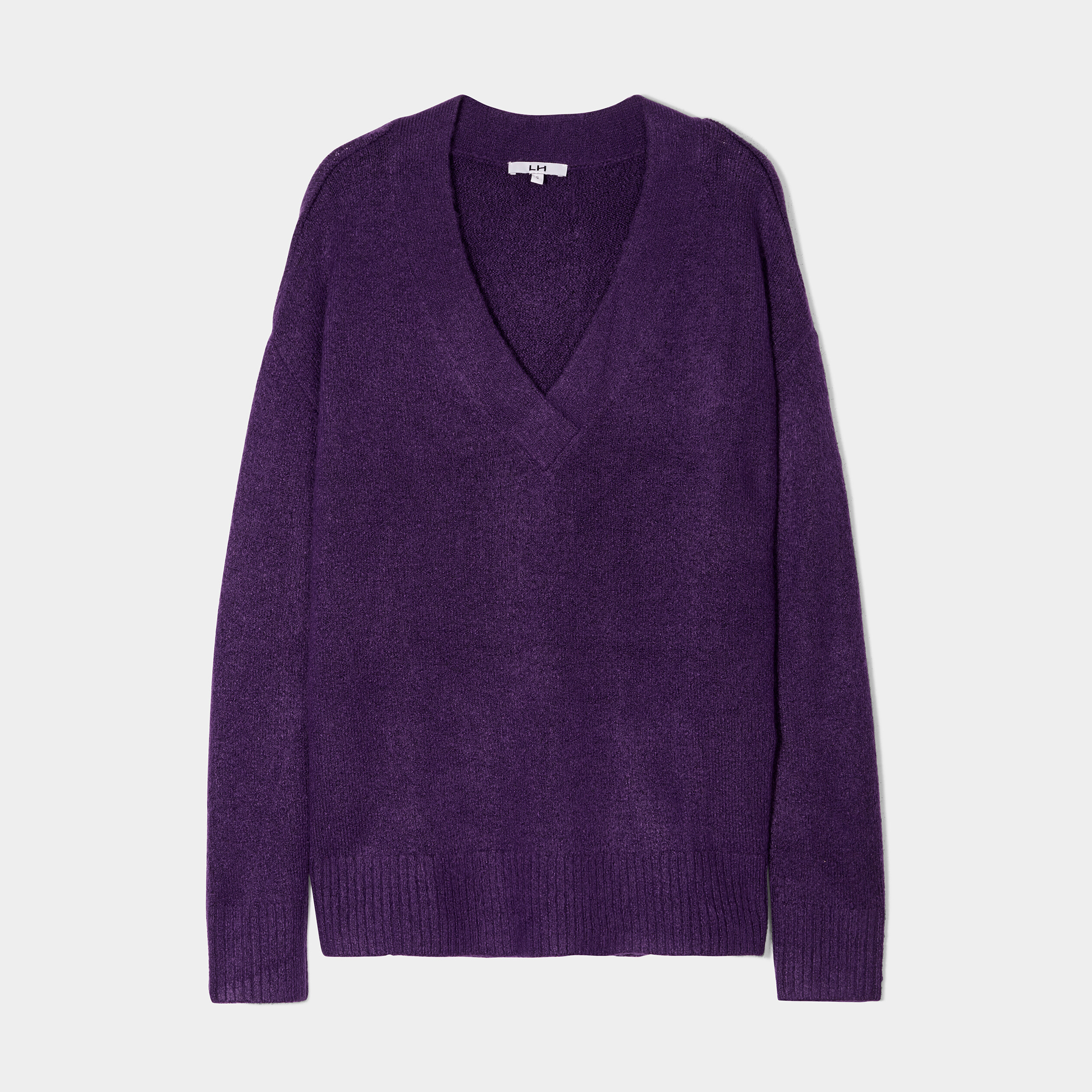 pull droit ample col v fentes aux cotes violet fonce femme Pull droit ample col V fentes aux côtés violet foncé femme