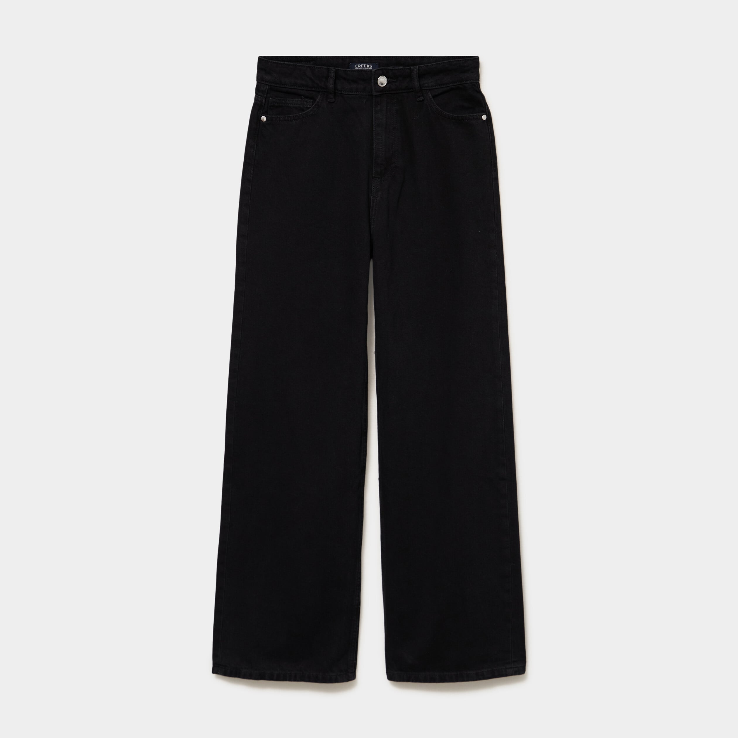 Jean large taille haute coton denim noir femme
