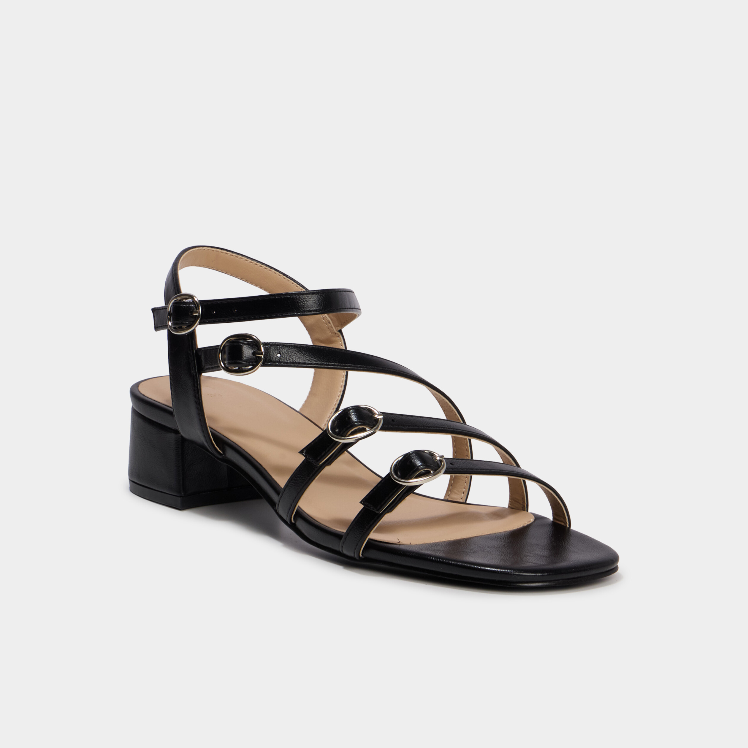 Sandales multibrides &agrave; talons noir femme