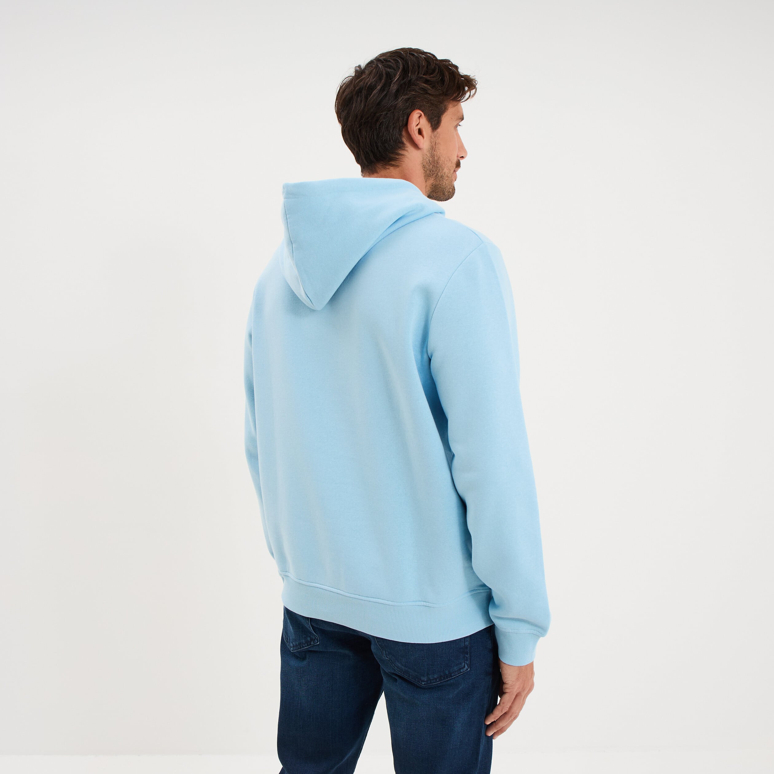 Sweat hoodie 1 poche manches longues bleu clair homme