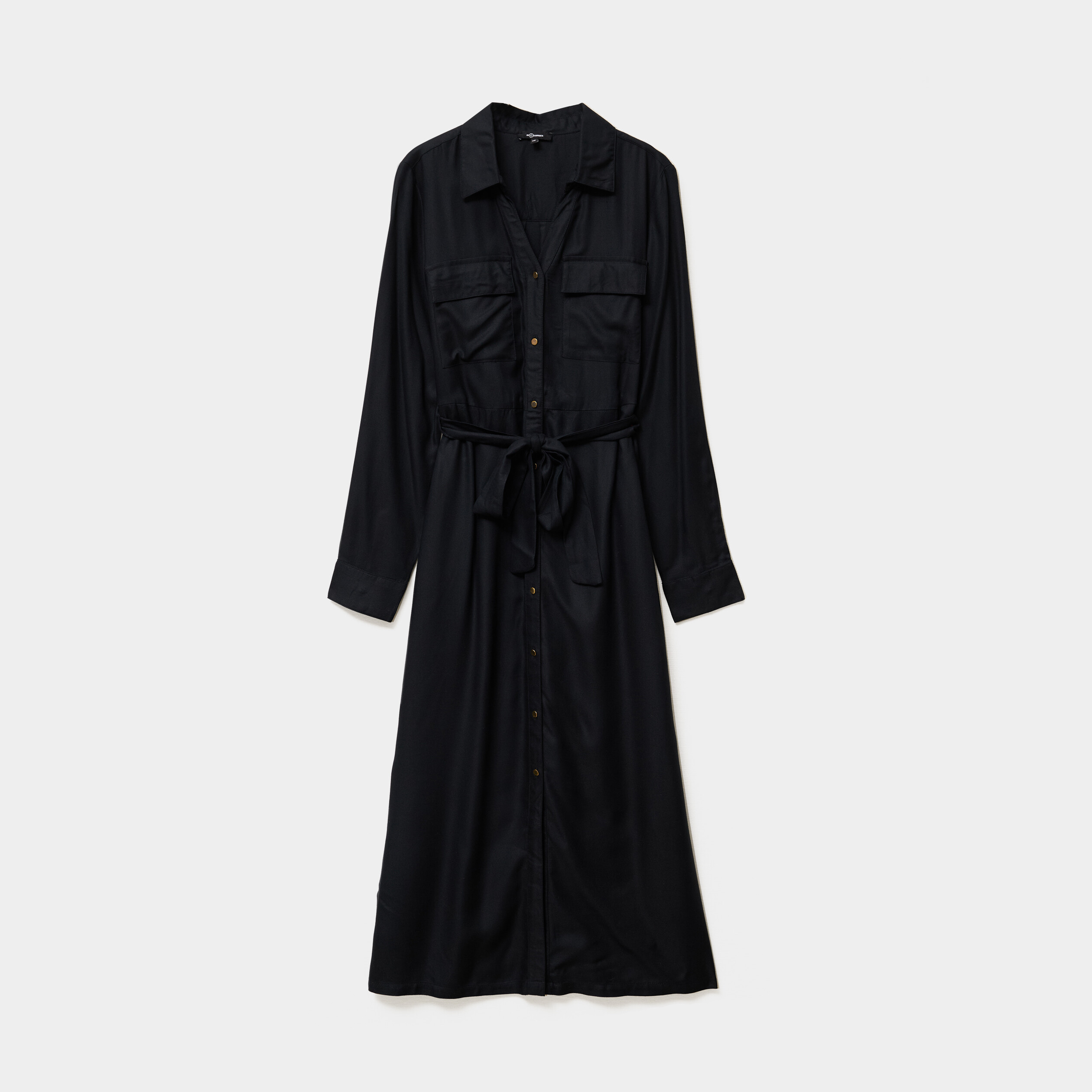 Robe chemise longue ceintur&eacute;e noir femme