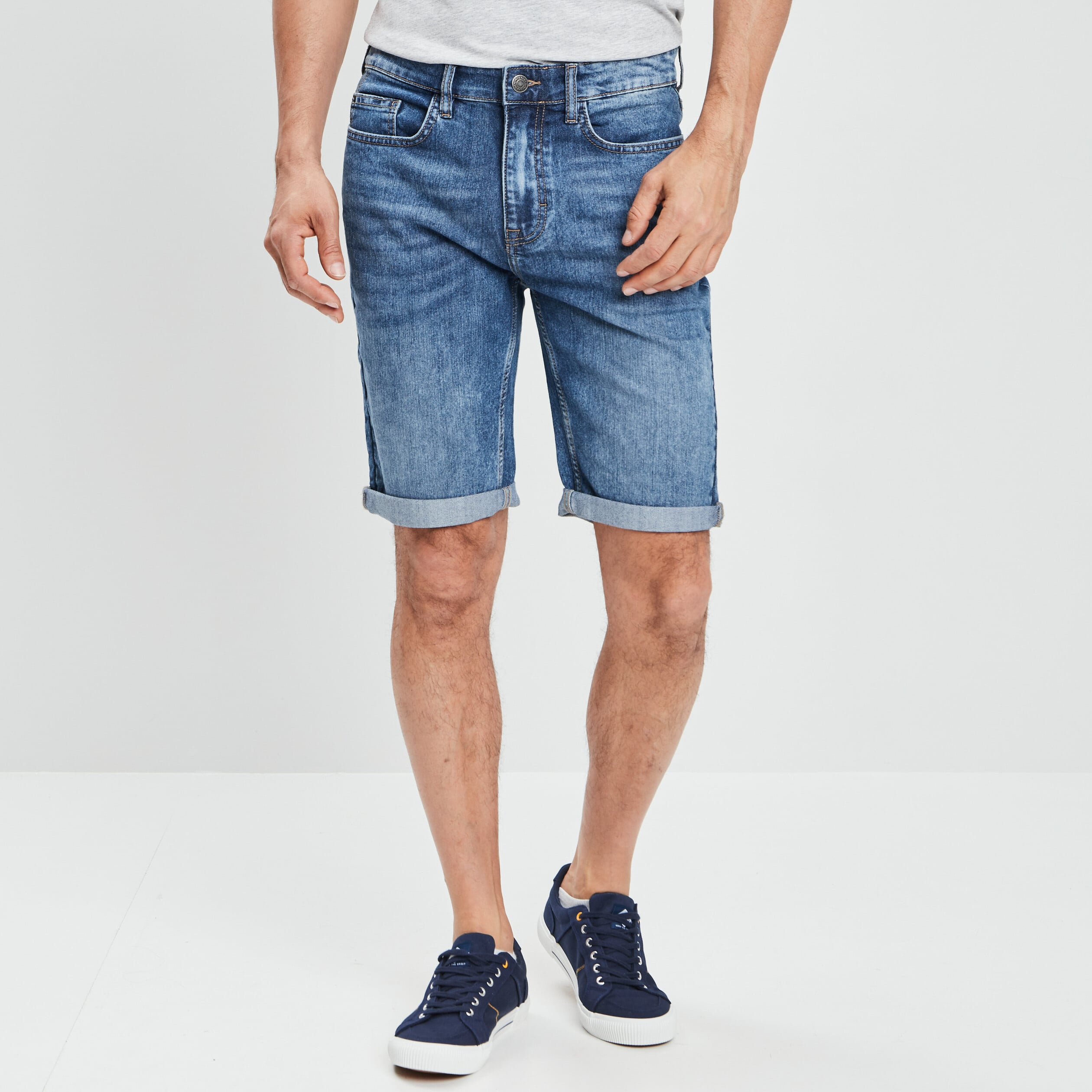 Bermuda stretch droit en jean denim stone homme