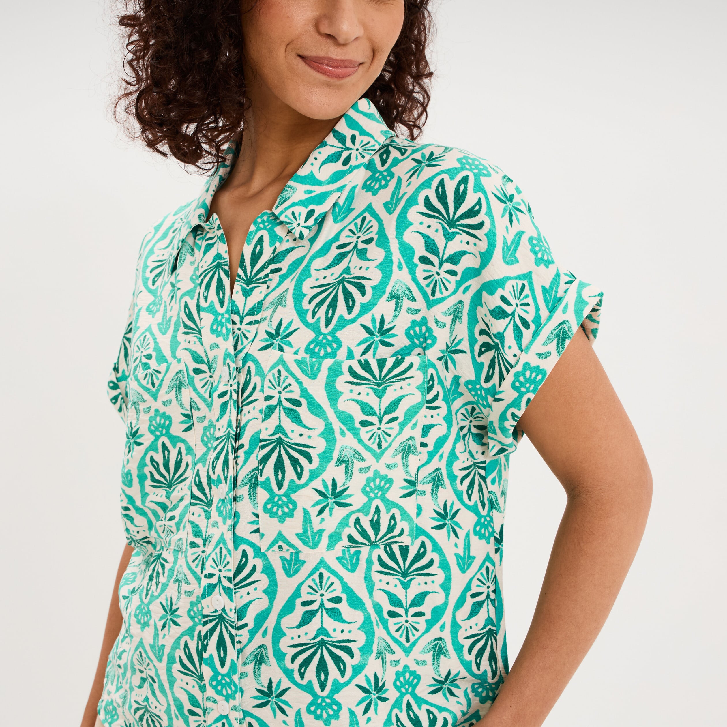 Chemise manches courtes 2 poches ecru femme