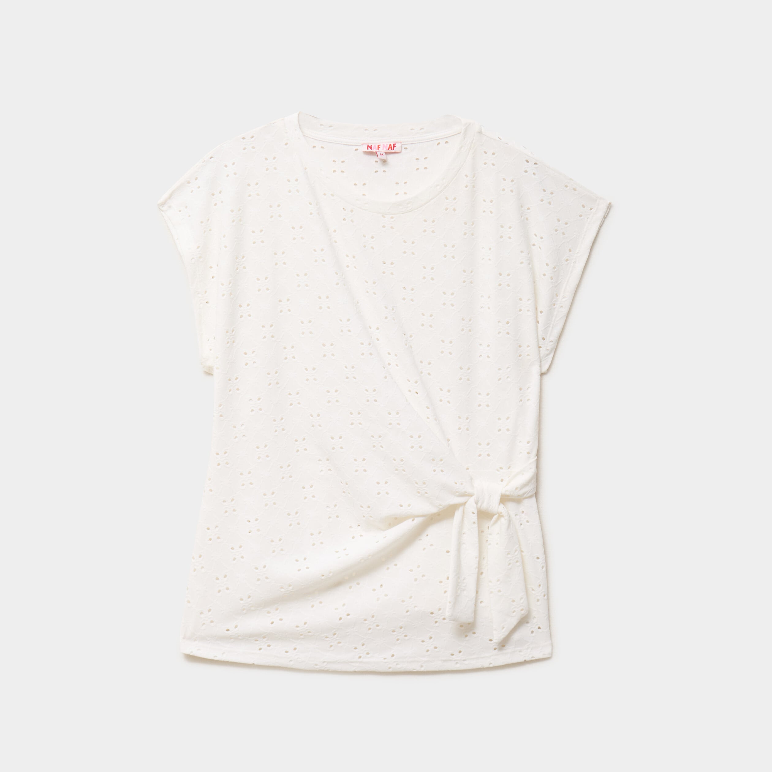 Top broderie anglaise nou&eacute; &agrave; la taille blanc femme