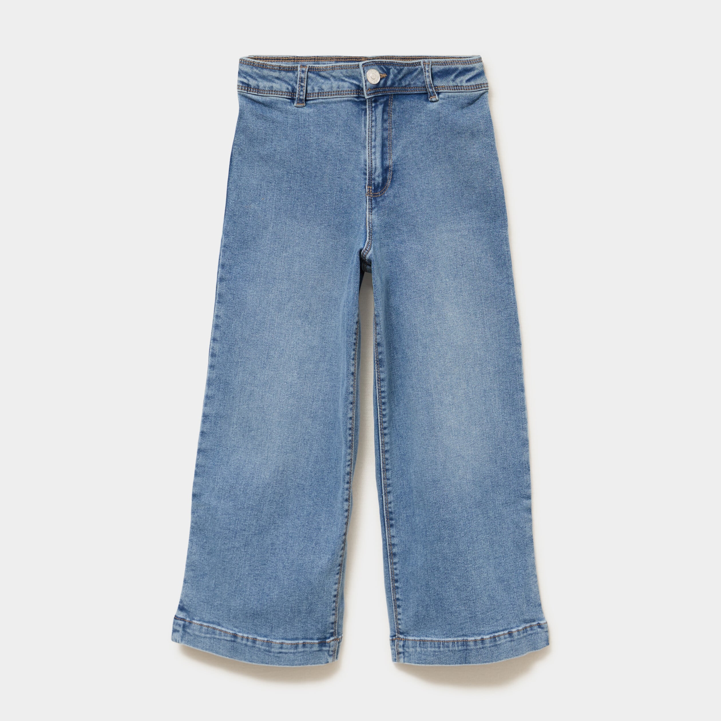 Jean wide leg cropped denim double stone fille