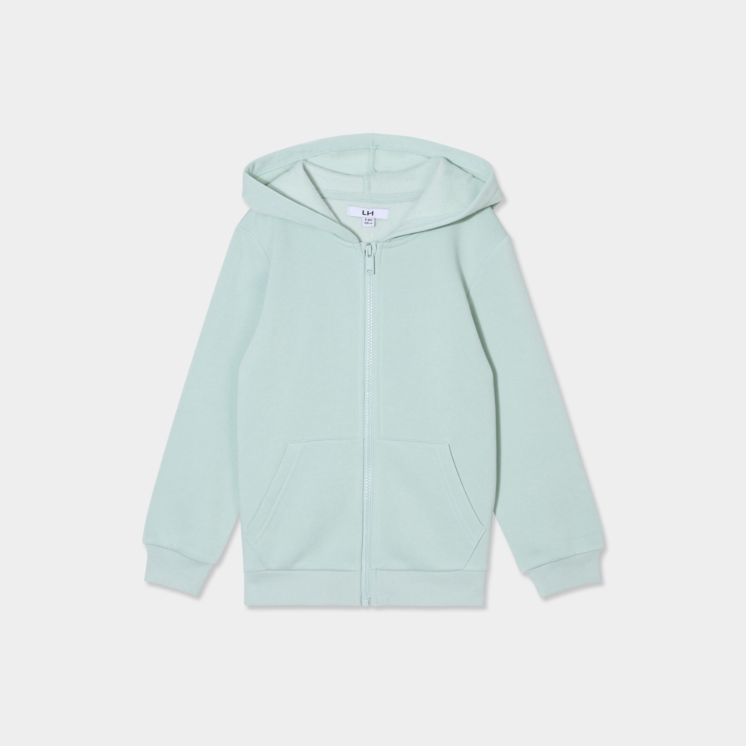 Sweat zipp&eacute; &agrave; capuche molleton vert pastel gar&ccedil;on