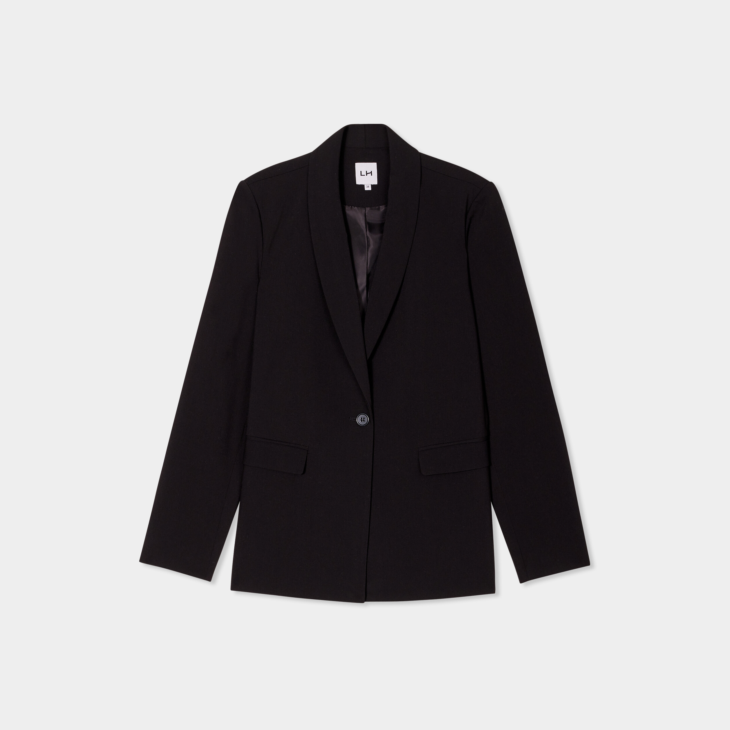 Veste blazer coupe droite col châle noir femme