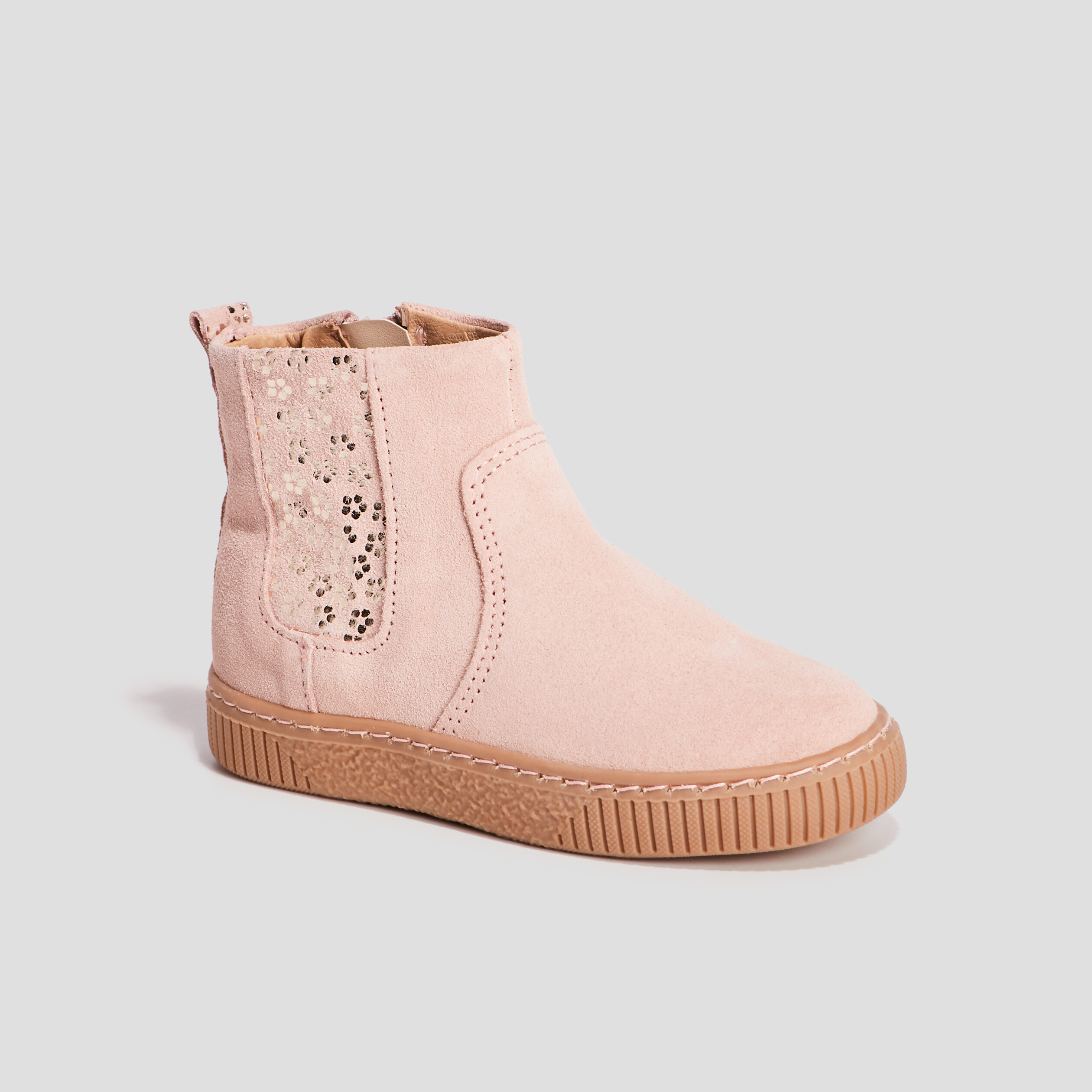 bottines zippees en cuir aspect suedine rose fille Bottines zippées en cuir aspect suédine rose fille