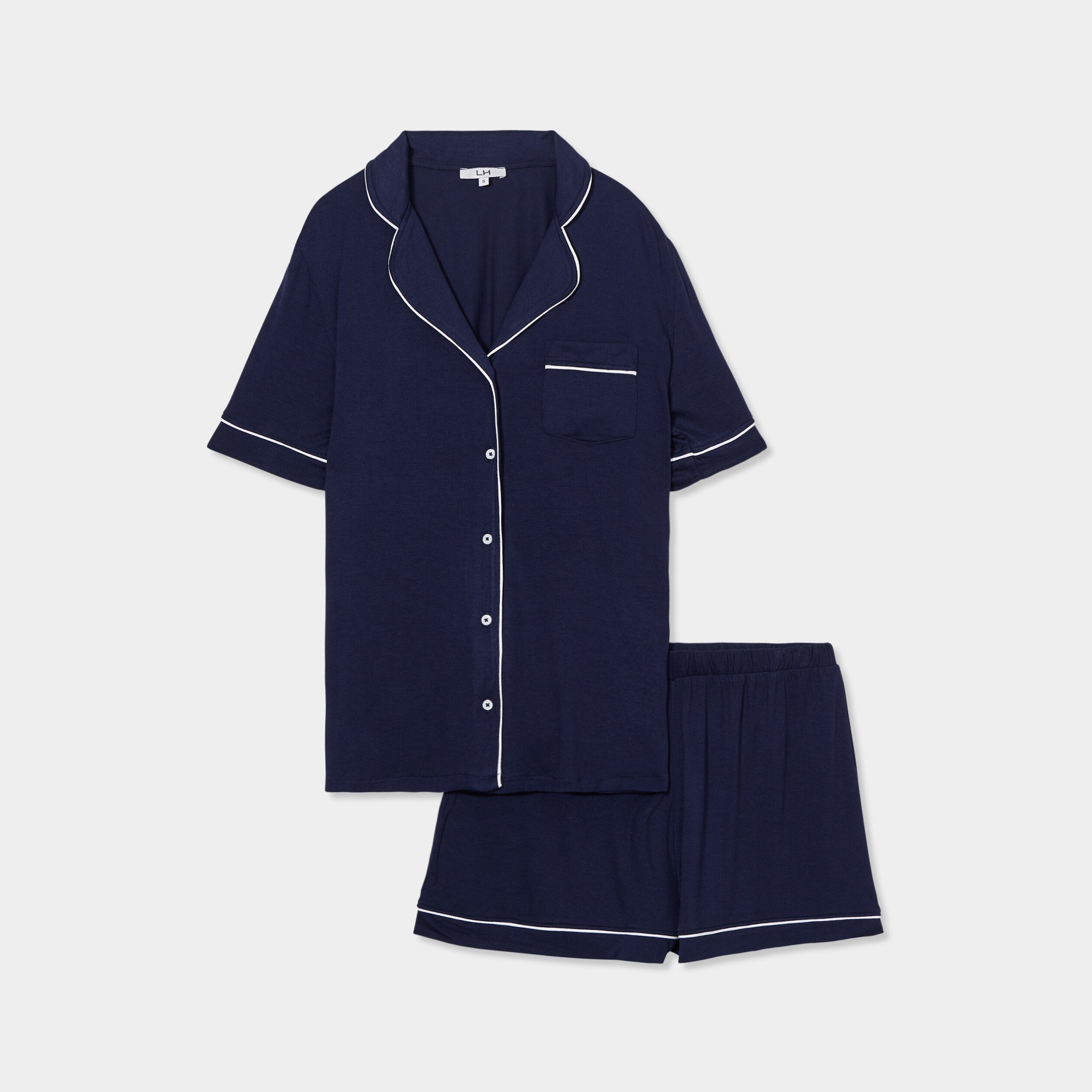 ensemble pyjama fluide short et chemise bleu marine femme Ensemble pyjama fluide short et chemise bleu marine femme