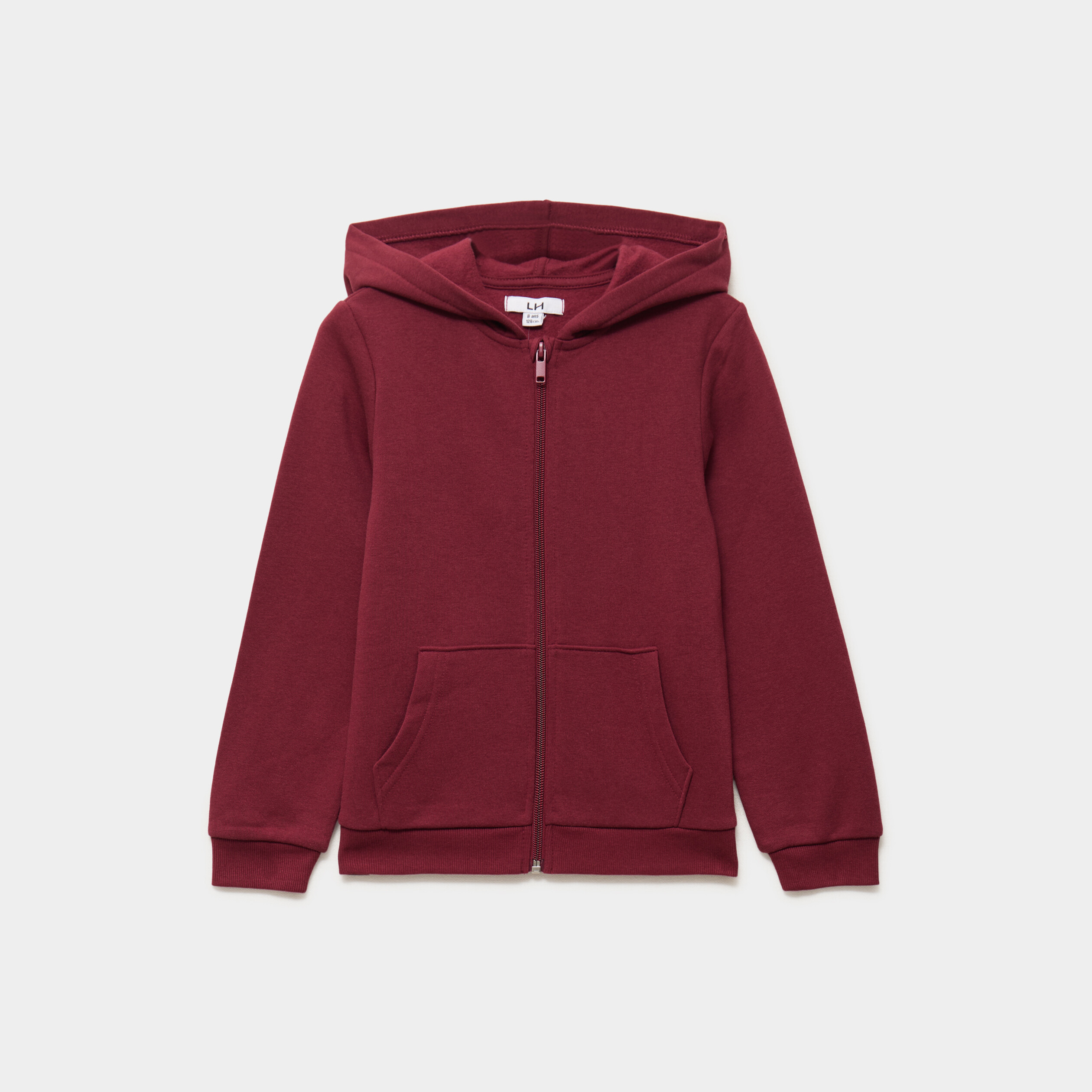 Sweat zipp&eacute; &agrave; capuche droit molleton bordeaux fille