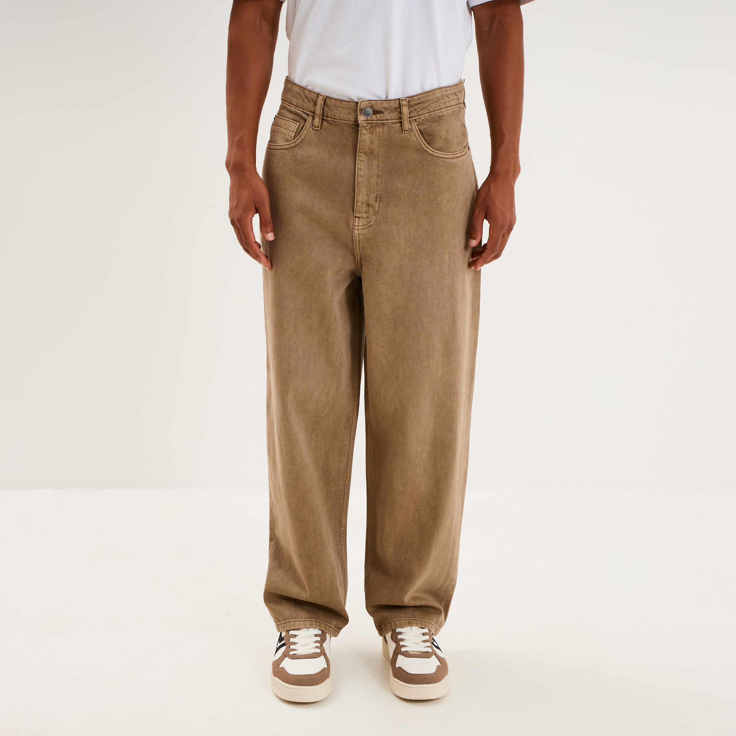 Jean large baggy 5 poches vert kaki homme