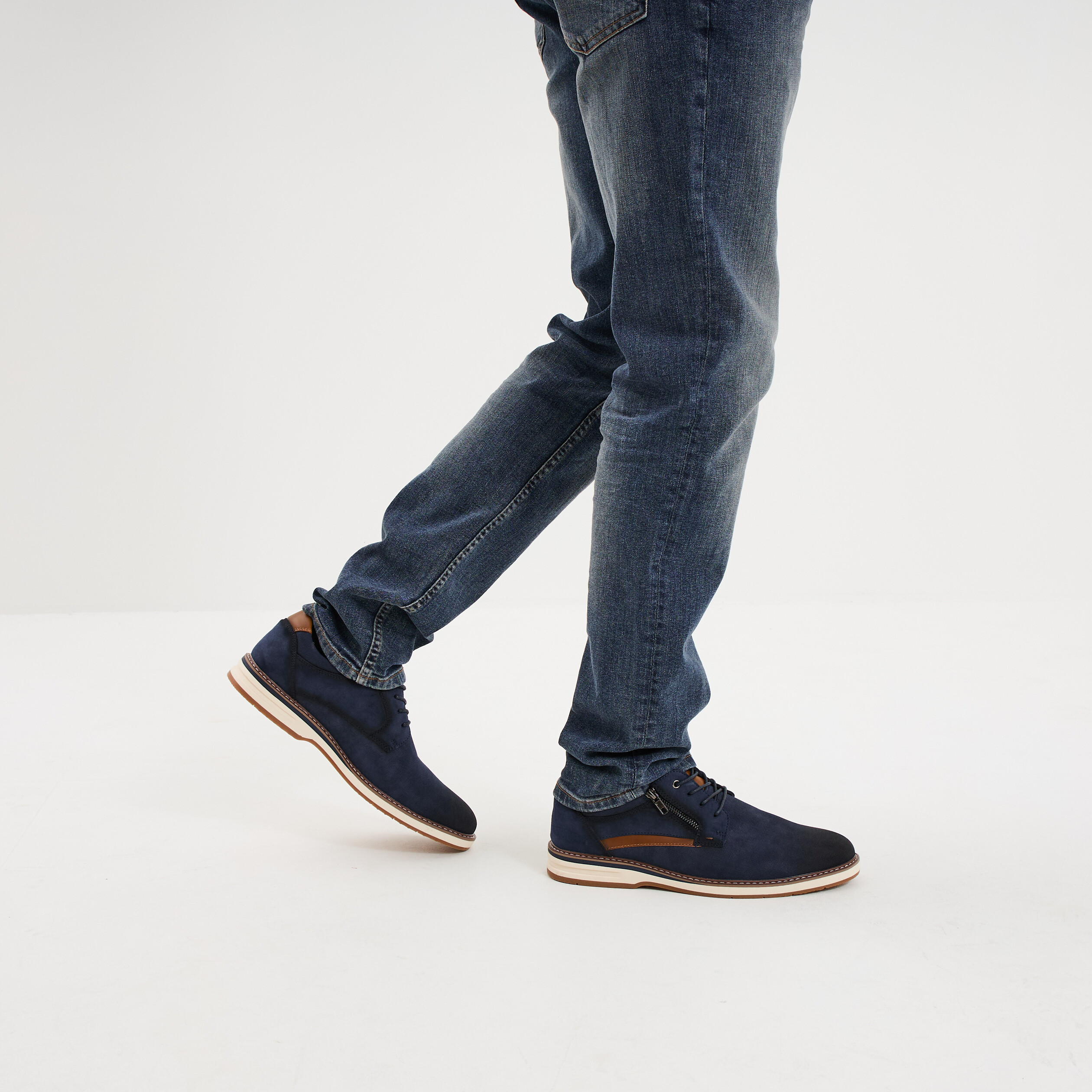 Derbies d&eacute;tails zipp&eacute;s bleu homme