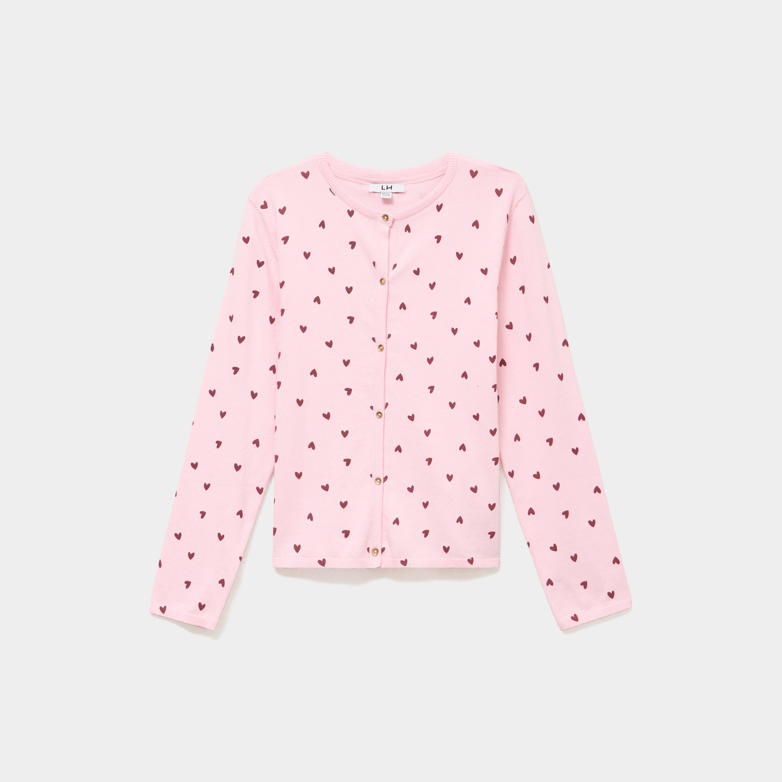 Gilet manches longues &agrave; boutons rose clair fille