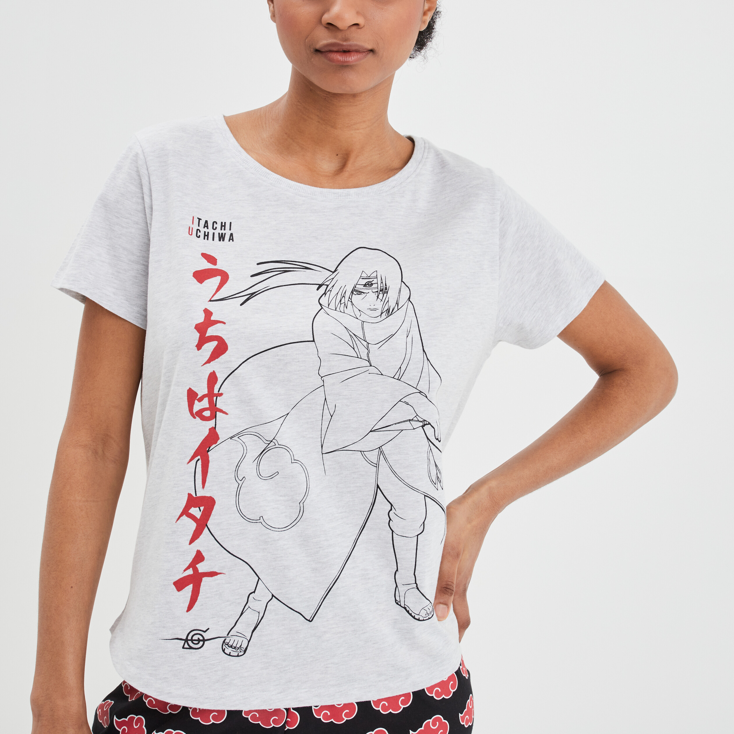 Ensemble pyjama short 2 pièces Naruto gris clair femme