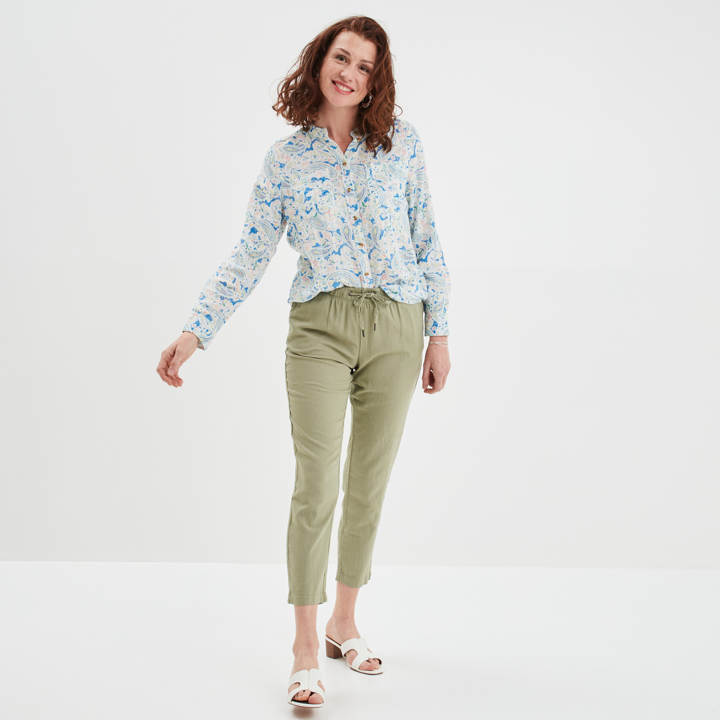 Chemise manches longues col mao multicolore femme