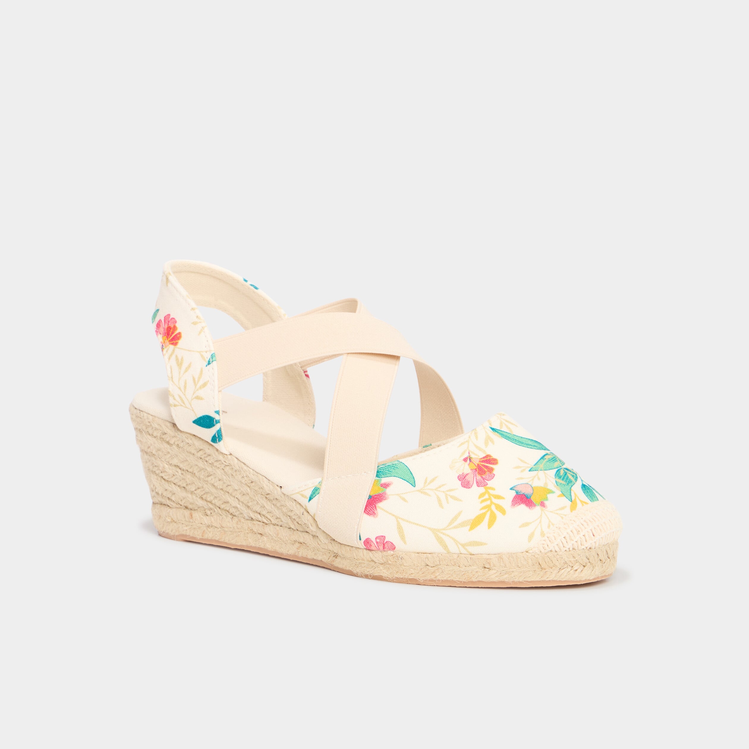 Sandales espadrilles compens&eacute;es en toile multicolore femme