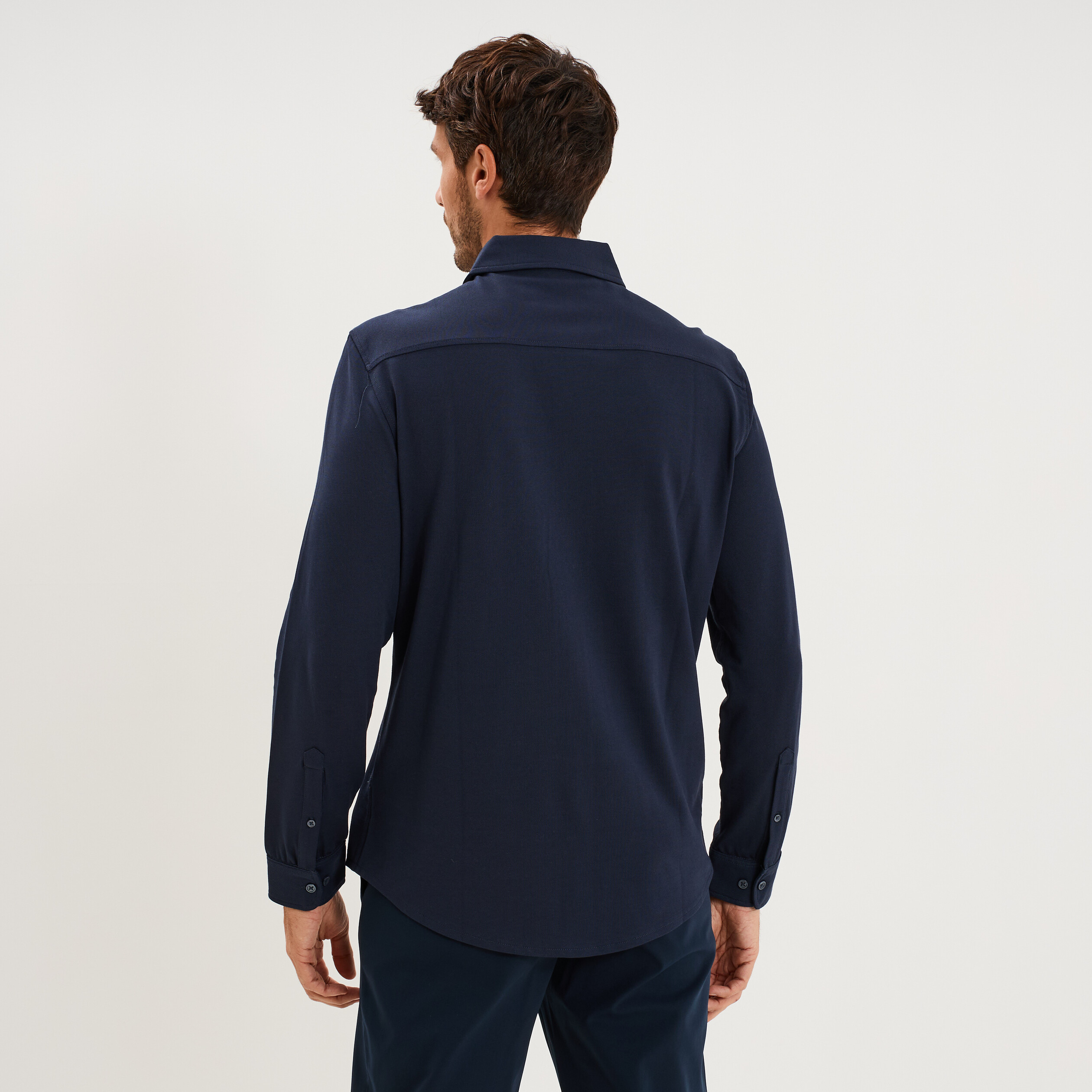 Chemise droite &agrave; manches longues bleu p&eacute;trole homme