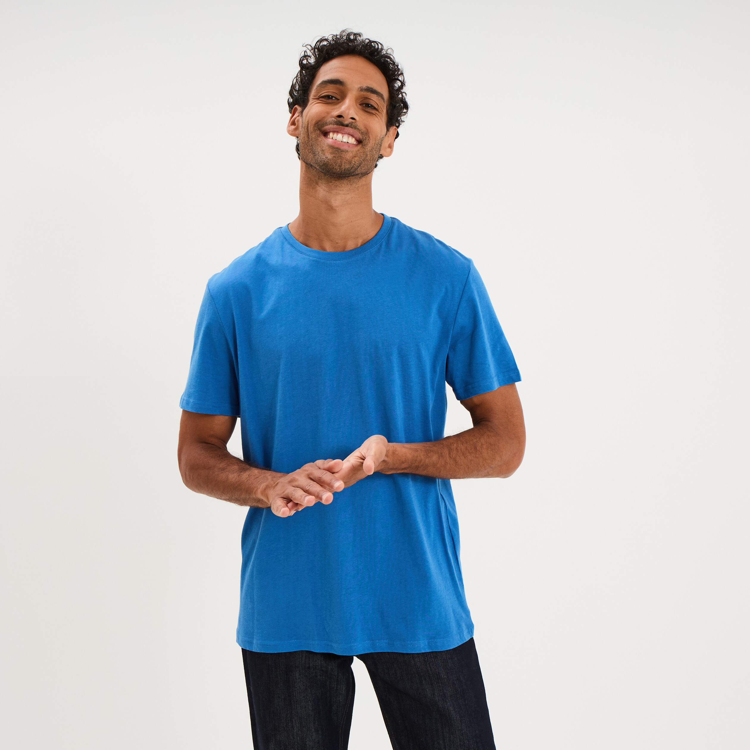 T-shirt droit en coton manches courtes bleu homme