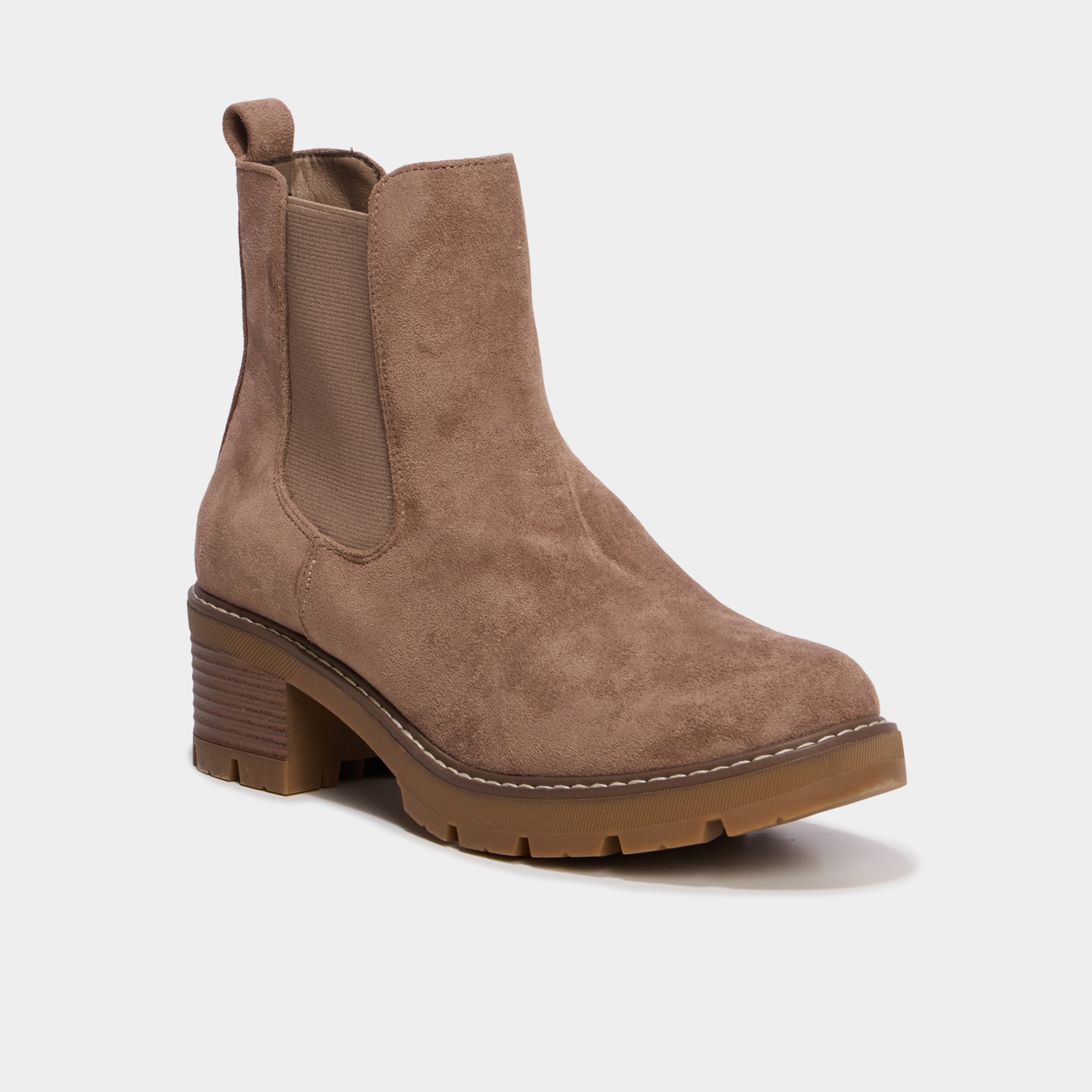 Boots chelsea &agrave; talons taupe femme
