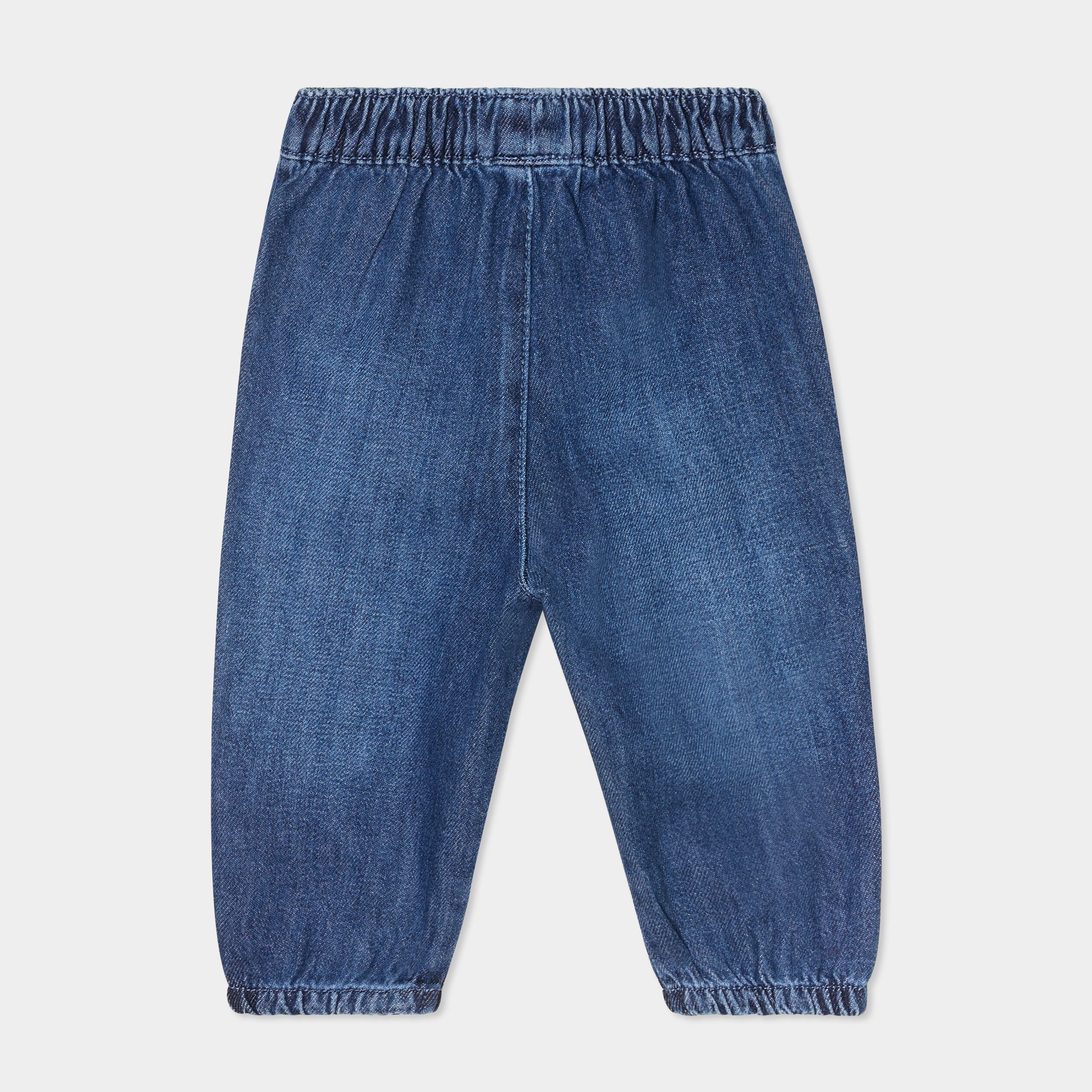 jeans bas elastique coton bleu fonce bebef Jeans bas élastiqué coton bleu foncé bébé fille