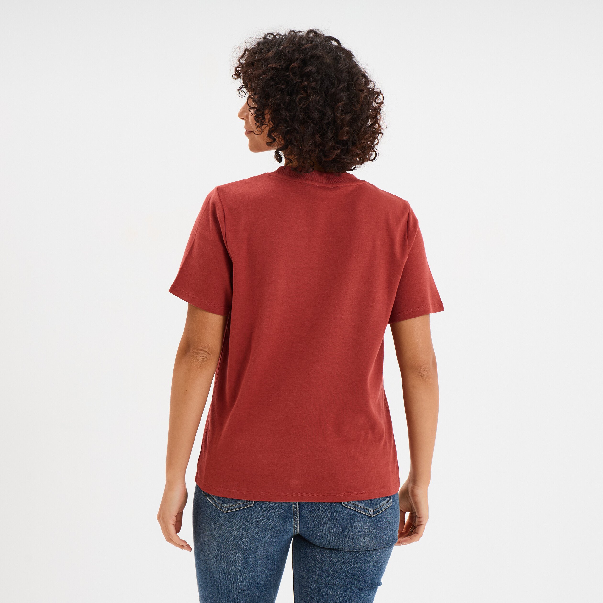 t shirt col rond manches courtes coton rouge fonce femme T-shirt col rond manches courtes coton rouge foncé femme
