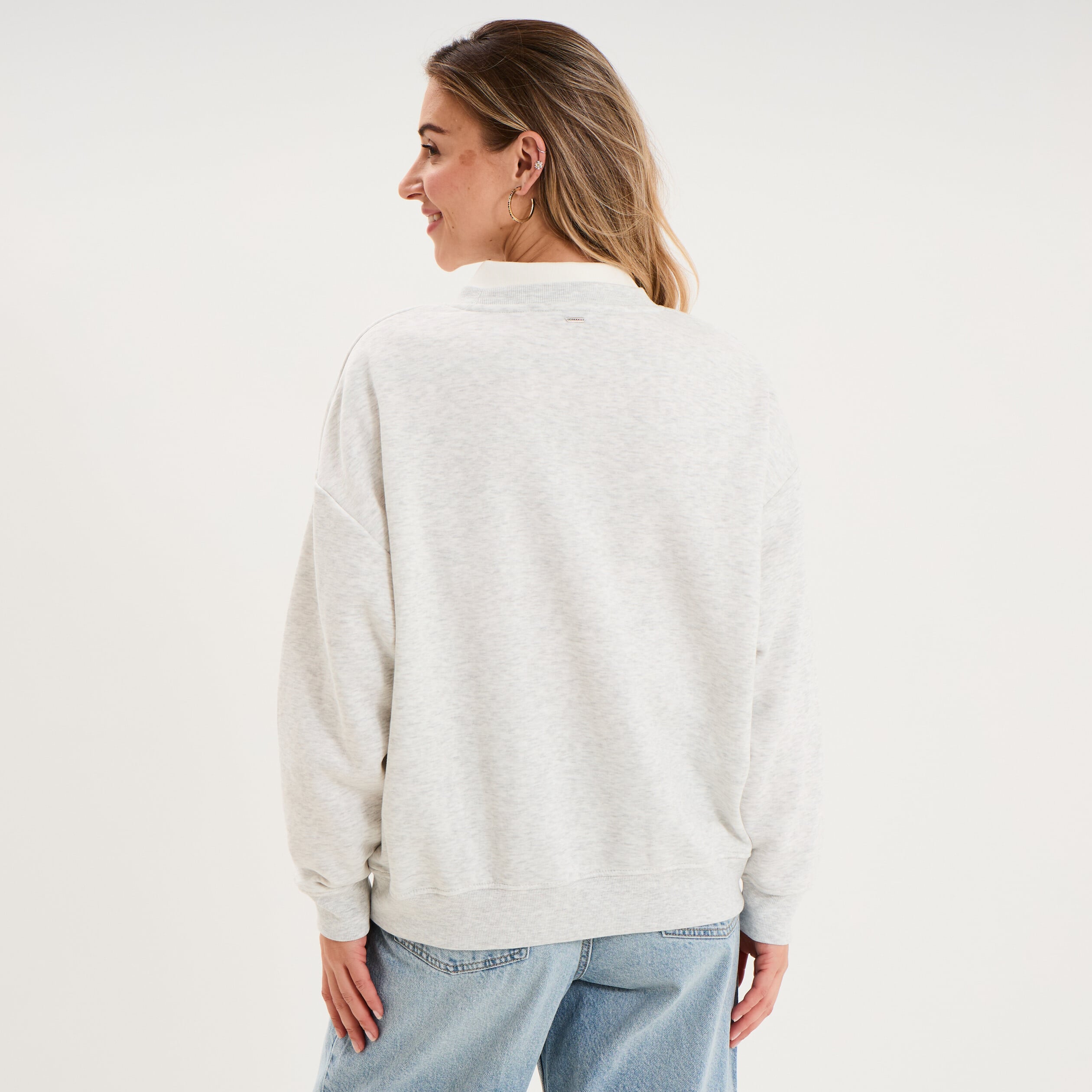 Sweat col rond manches longues gris clair femme