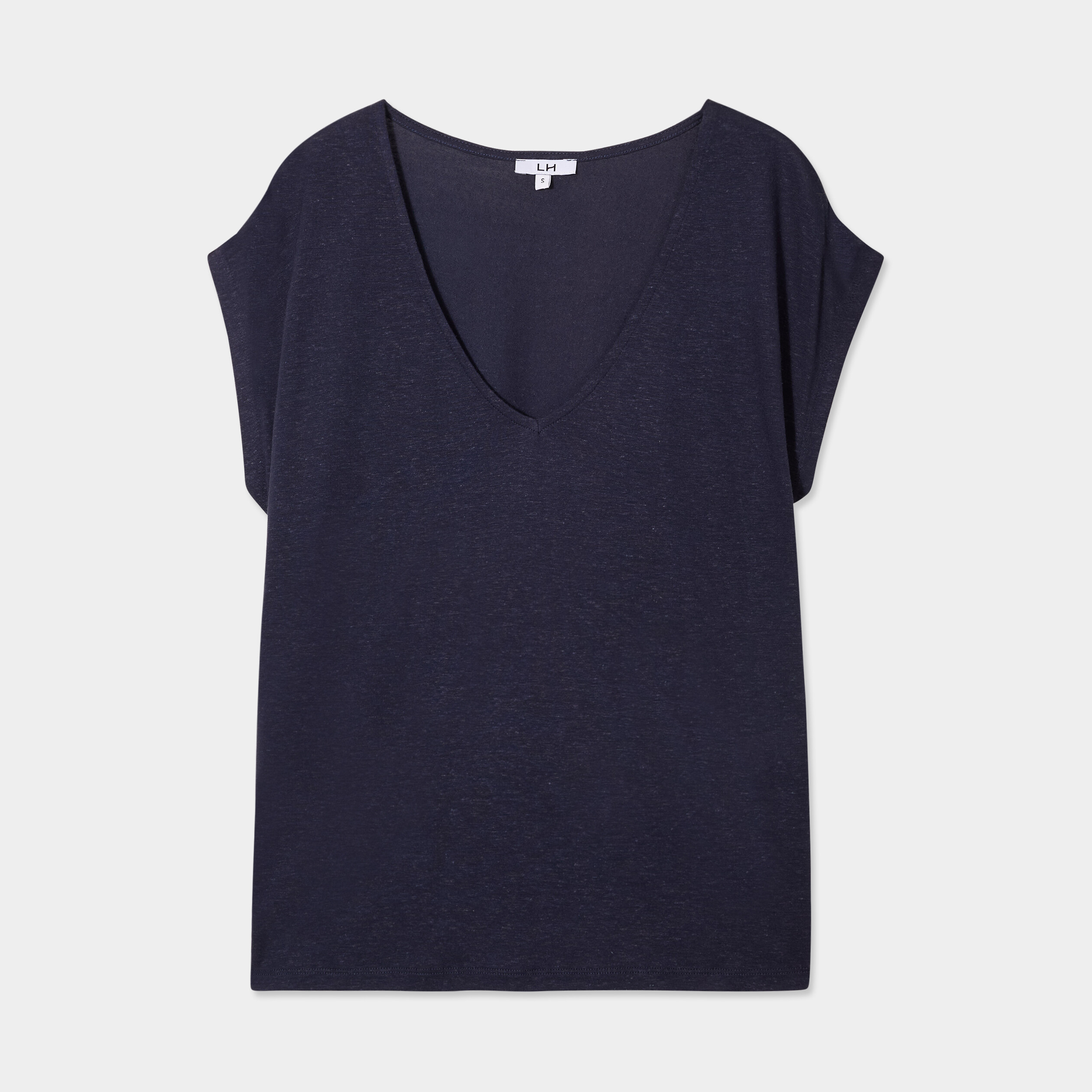 t shirt manches courtes lin melange bleu fonce femme T-shirt manches courtes lin mélangé bleu foncé femme