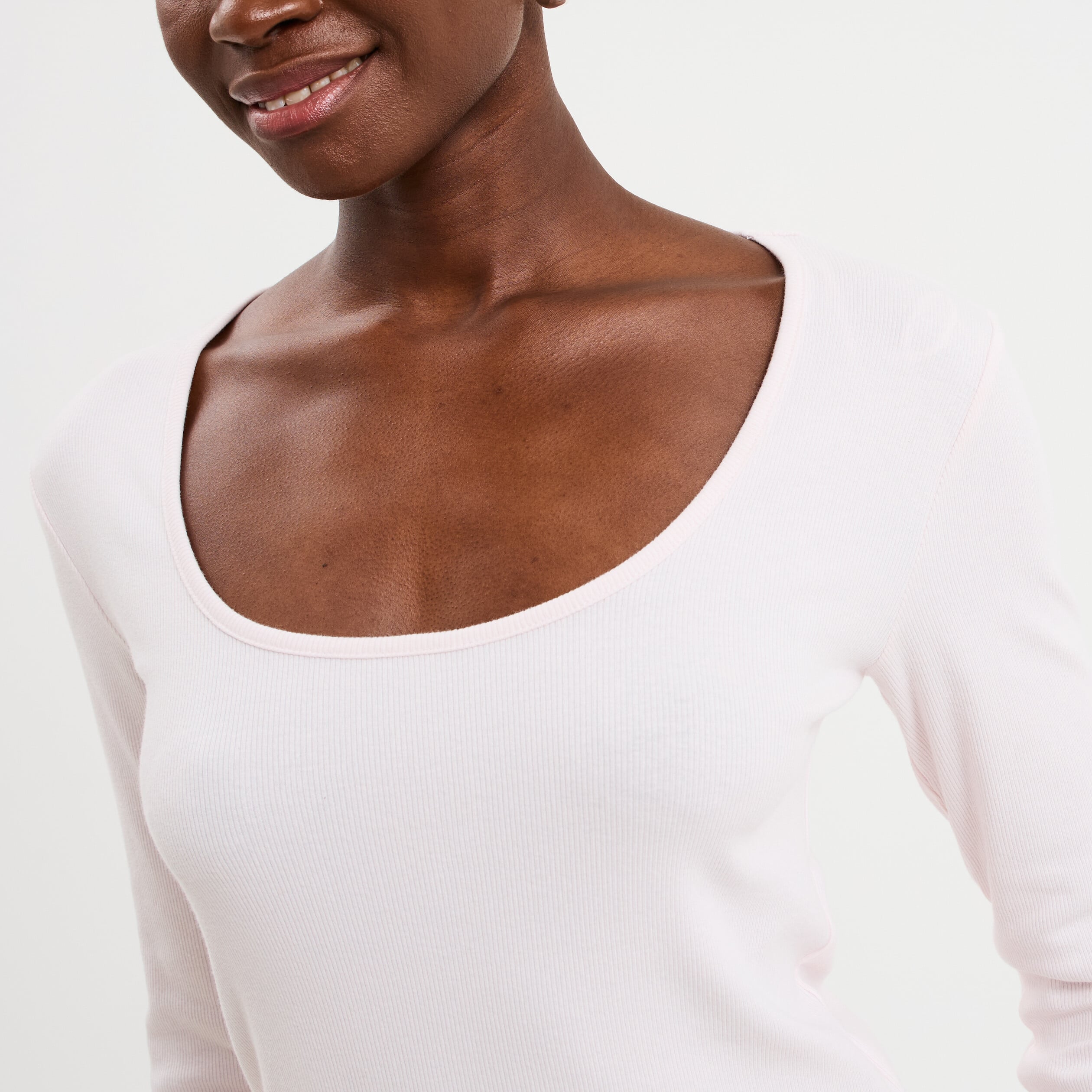 T-shirt coton stretch manches longues rose clair femme