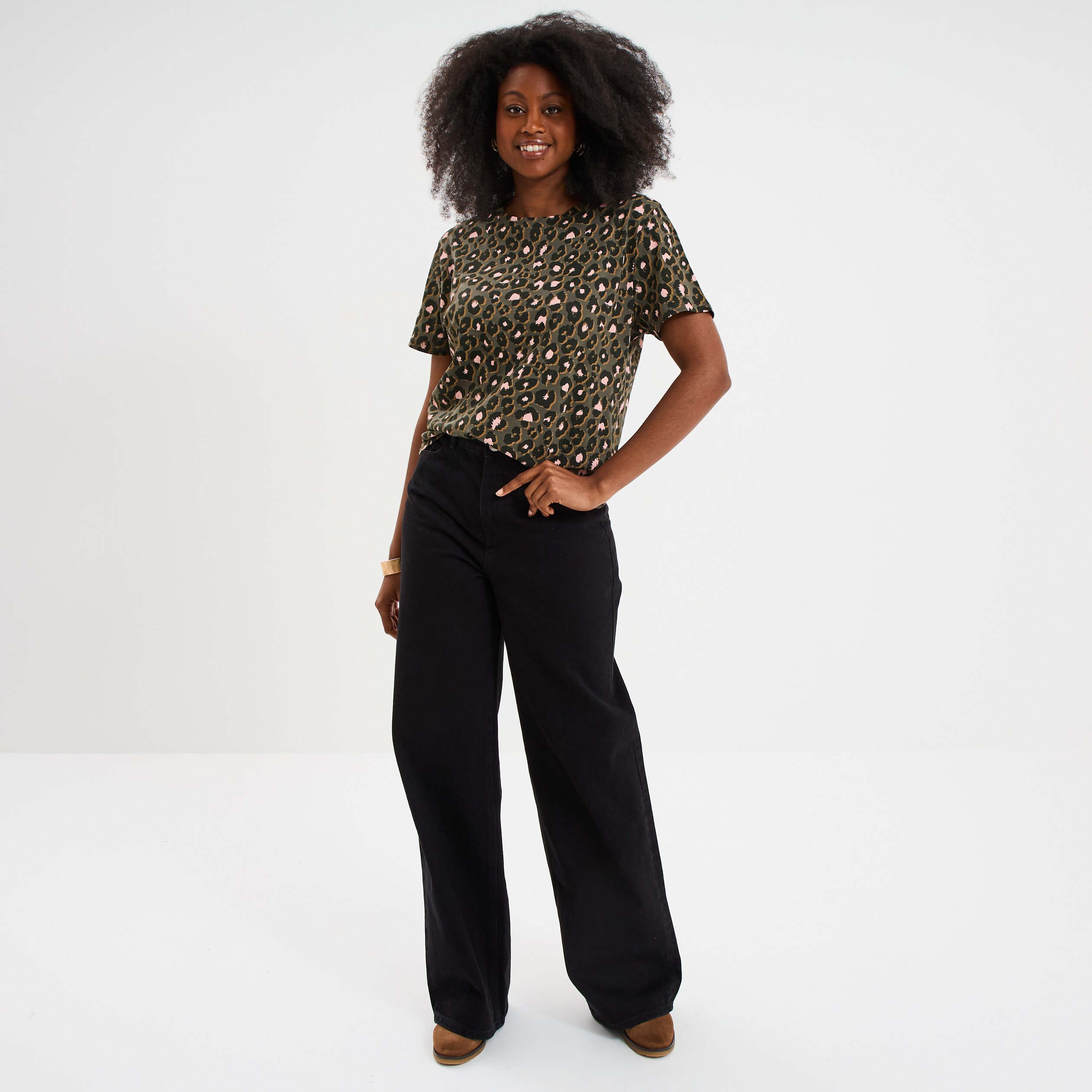 t shirt coton col rond manches courtes vert kaki femme T-shirt coton col rond manches courtes vert kaki femme