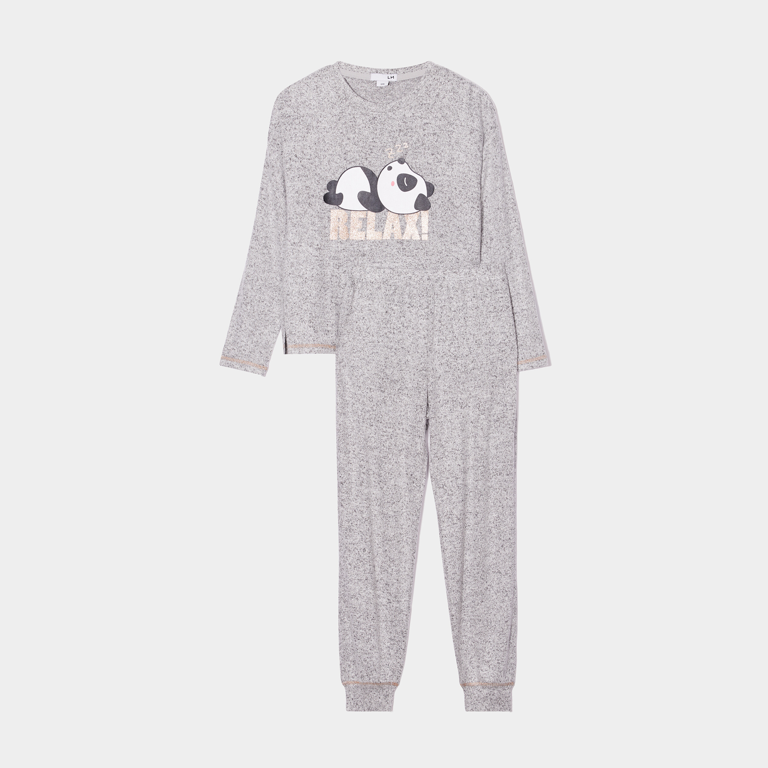 Ensemble pyjama pantalon resserr&eacute; panda gris clair fille